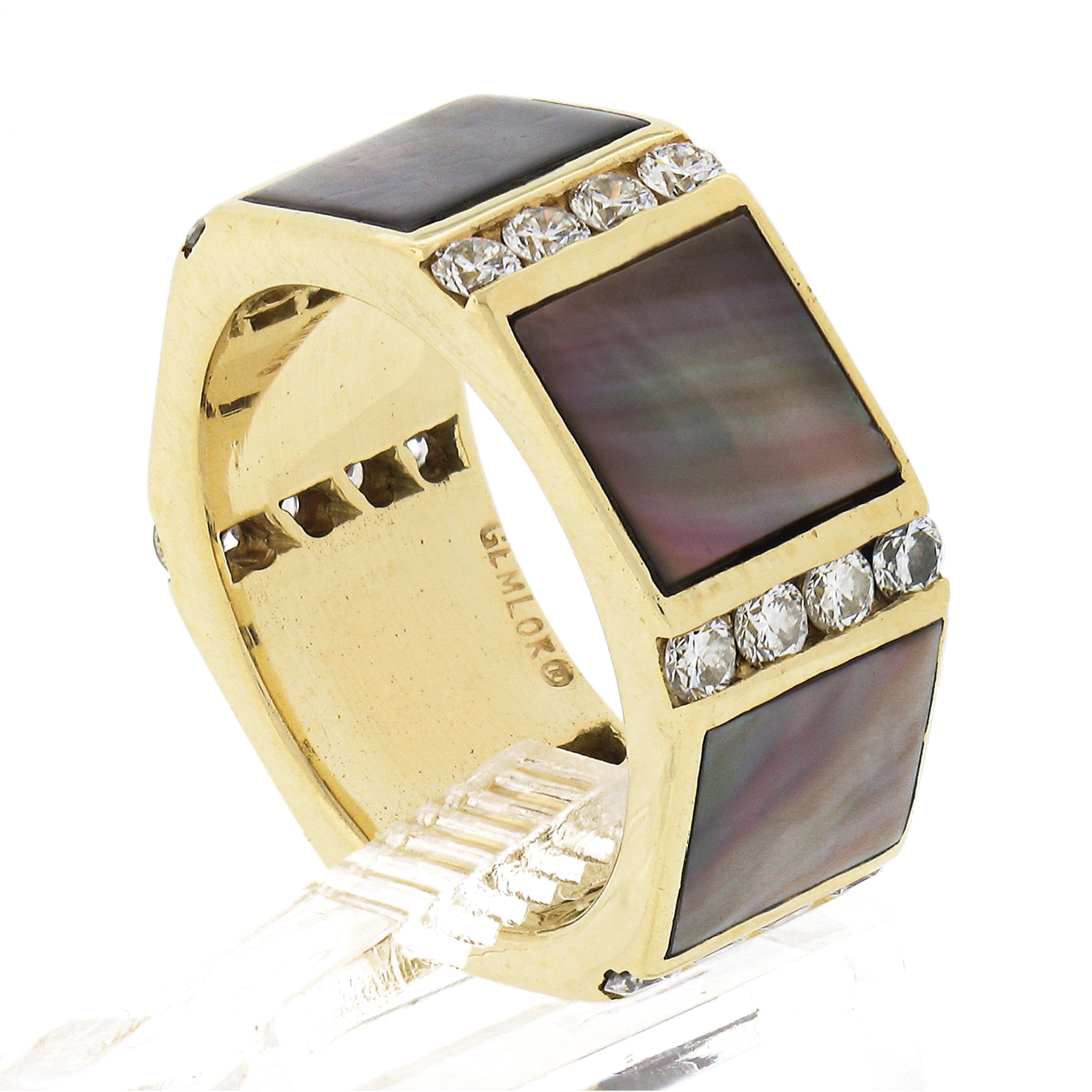 Eternity-Ring, Vintage, Edelsteinlok, 18 Karat Gold, Diamant-Intarsien, schwarzer Perlmutt im Angebot 2