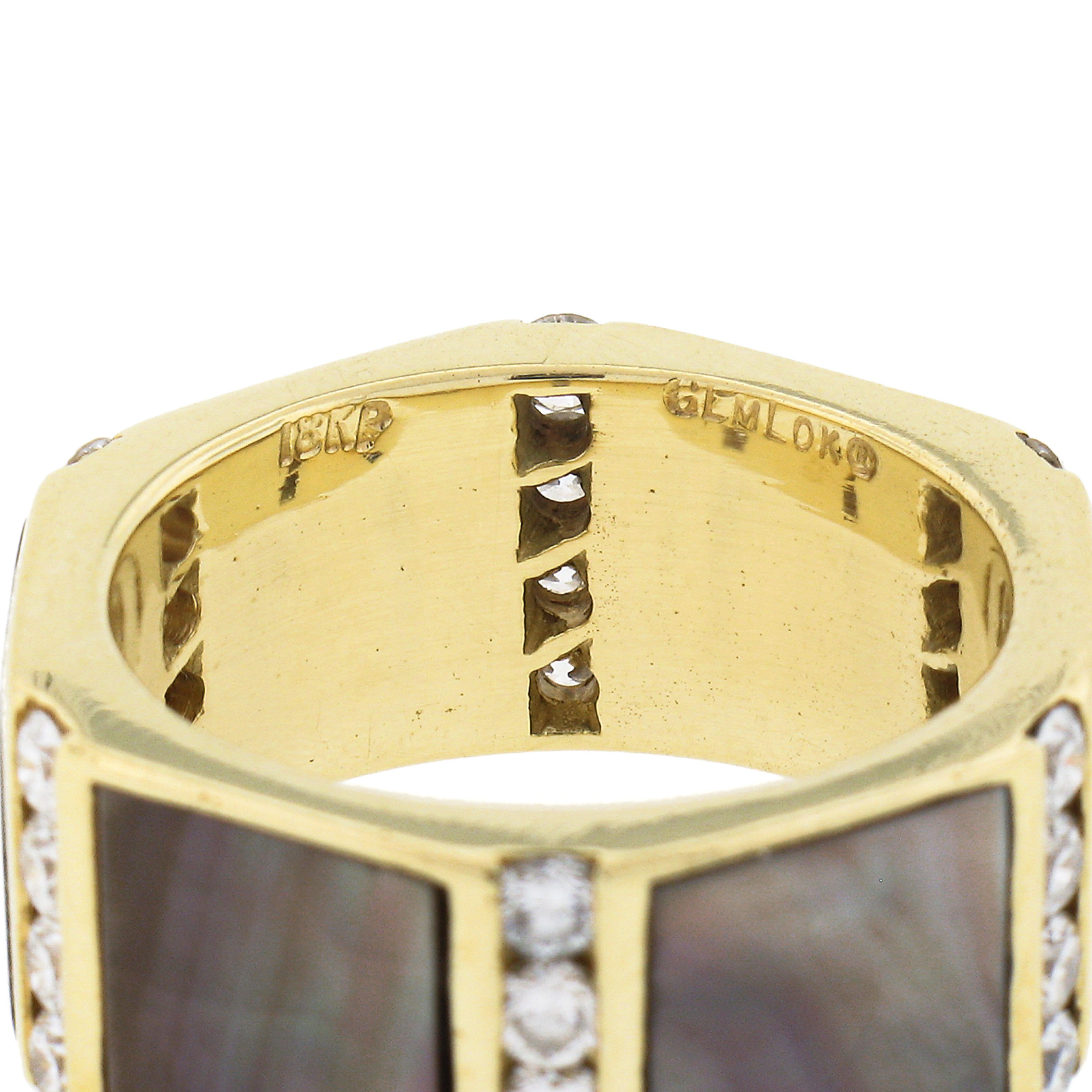 Eternity-Ring, Vintage, Edelsteinlok, 18 Karat Gold, Diamant-Intarsien, schwarzer Perlmutt im Angebot 3