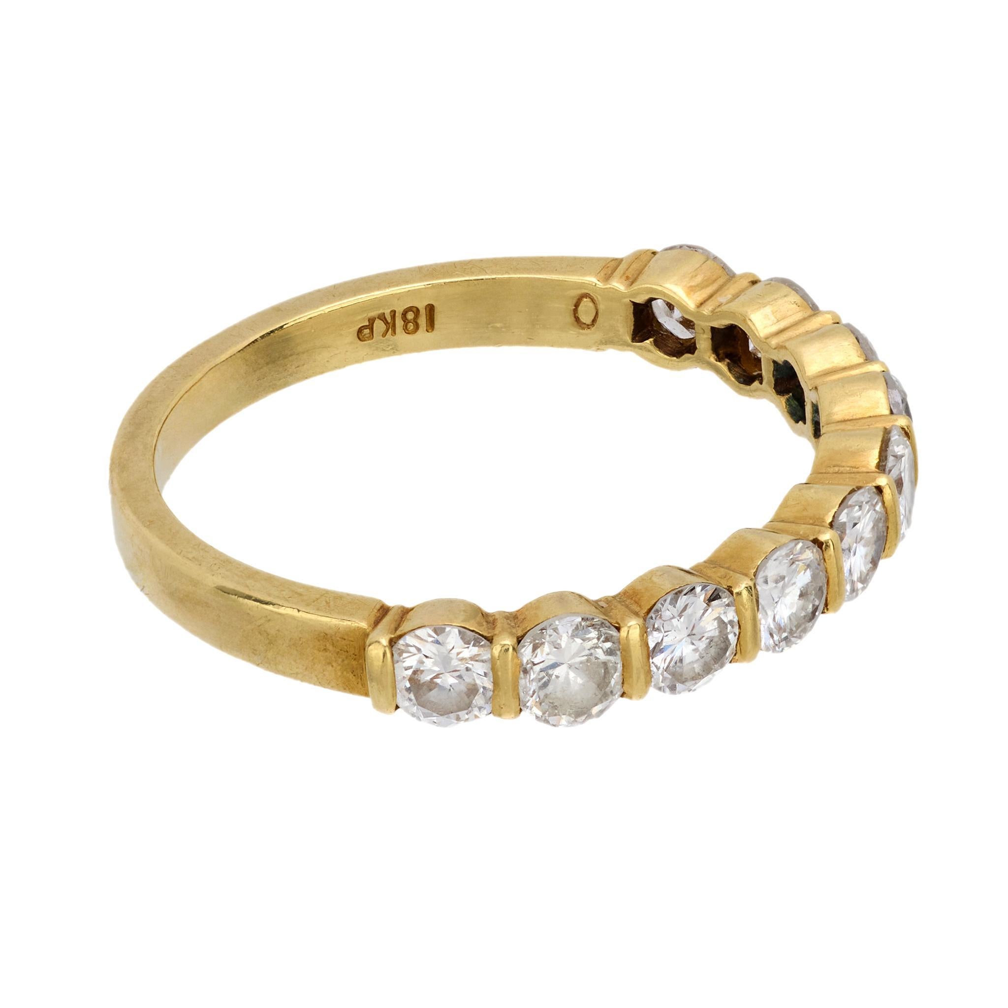 Vintage Gemlok Ehering aus 18 Karat Gelbgold mit Diamanten in halber Ewigkeit (Brillantschliff) im Angebot
