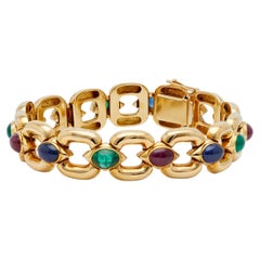 Vintage Gemstone 18 Karat Yellow Gold Link Bracelet