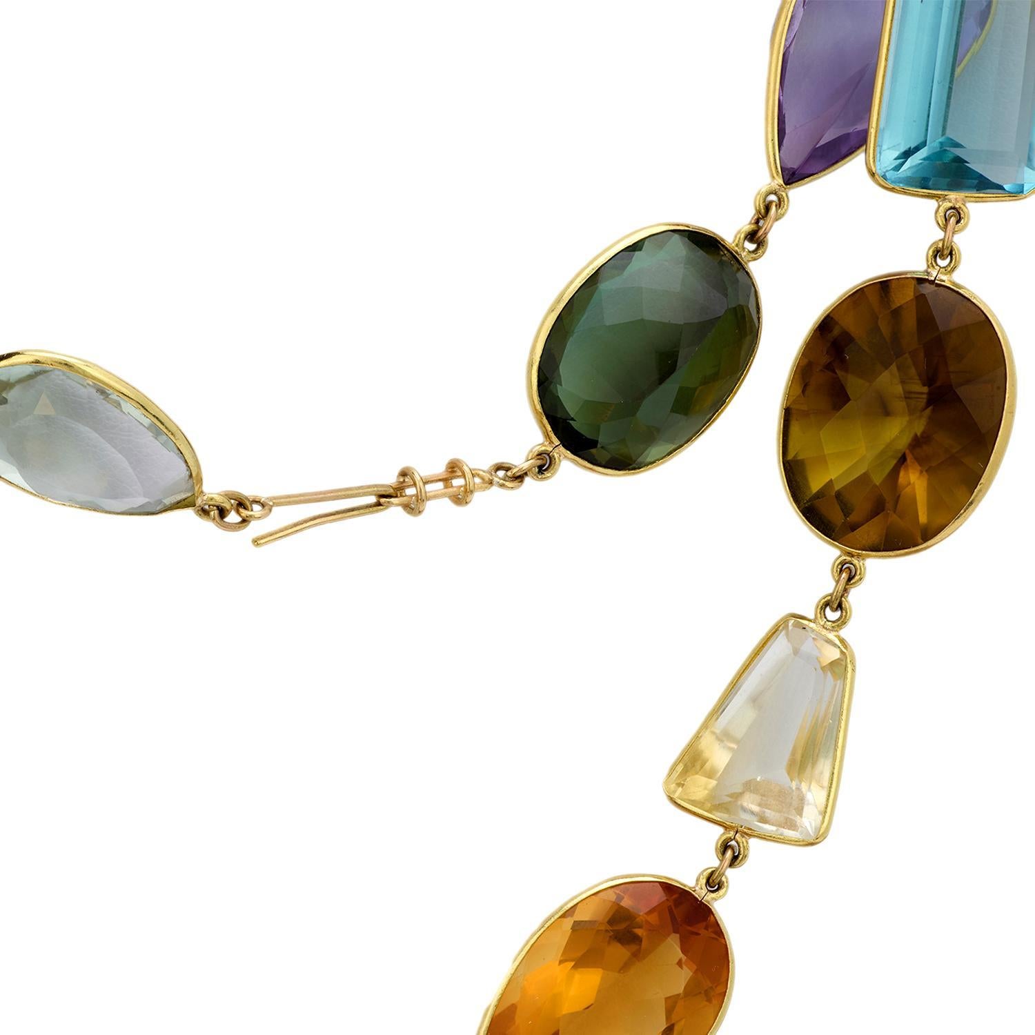 Vintage gemstone 18k yellow gold necklace In Good Condition In Beverly Hills, CA
