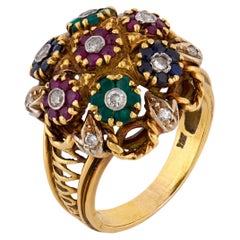 Anello cocktail d
oro 18 carati con bouquet di gemme vintage