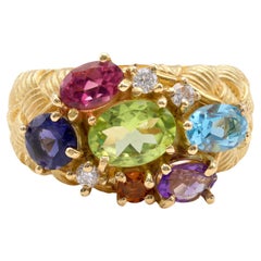 Vintage Gemstone Diamond 18K Yellow Gold Cocktail Band