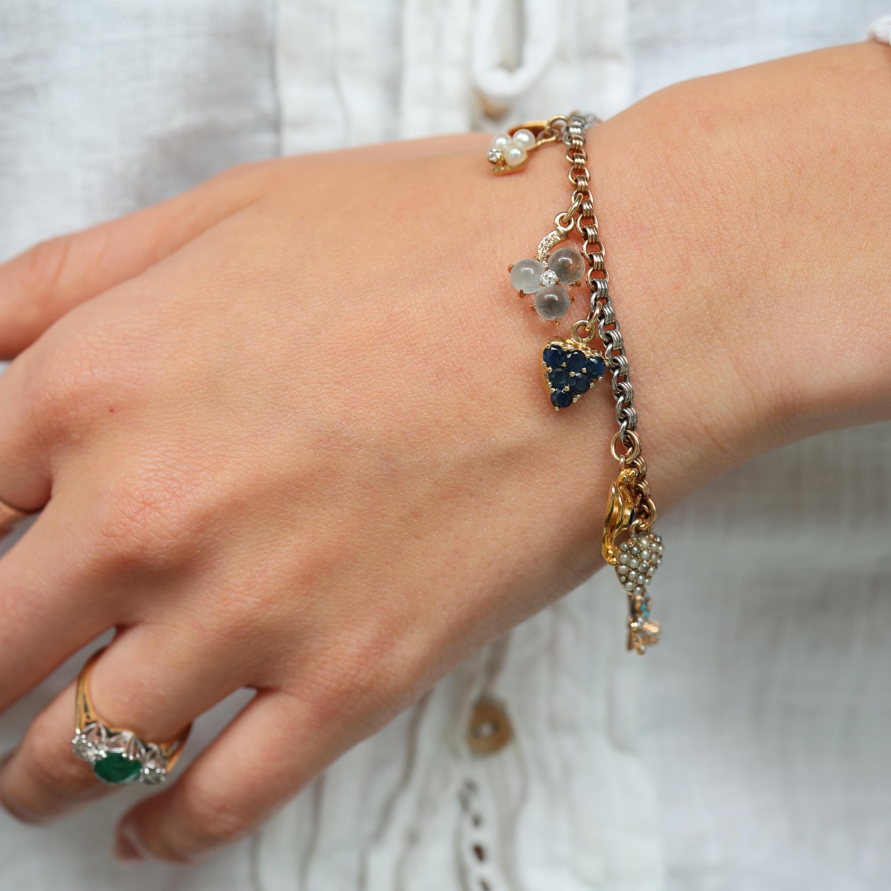 Charm-Armband aus Edelsteinen, Emaille, Gold und Platin Damen