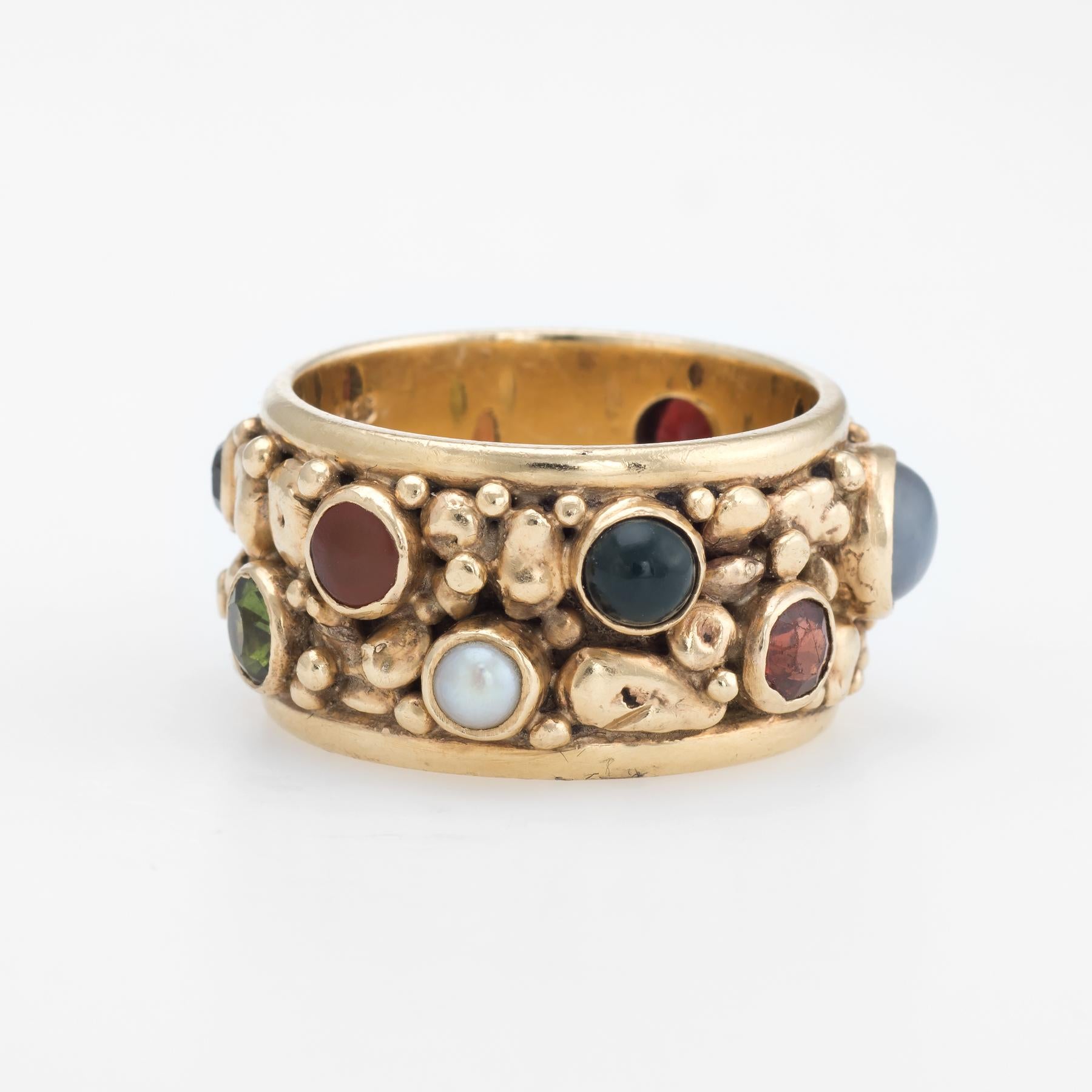 Round Cut Vintage Gemstone Eternity Ring 14 Karat Yellow Gold Estate Fine Jewelry