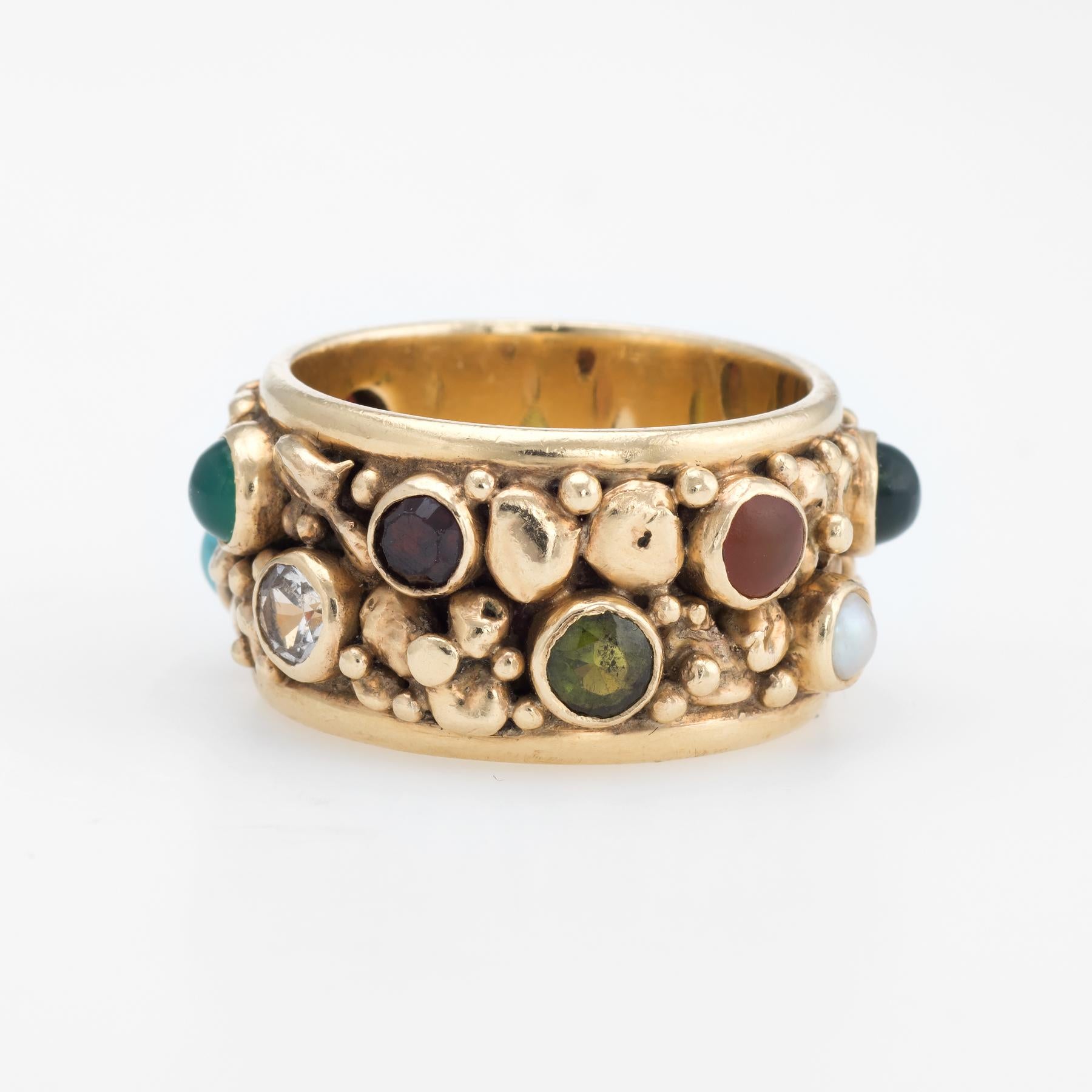 Vintage Gemstone Eternity Ring 14 Karat Yellow Gold Estate Fine Jewelry In Good Condition In Torrance, CA