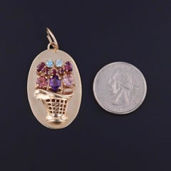 Ciondolo a forma di fiore con gemma d'epoca in oro 14k