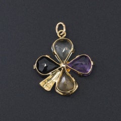 Pendentif ou breloque vintage en or 18k en forme de trèfle à quatre feuilles en pierres précieuses