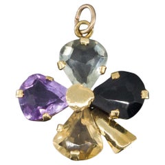 Vintage Gemstone Four Leaf Clover Charm or Pendant of 18k Gold