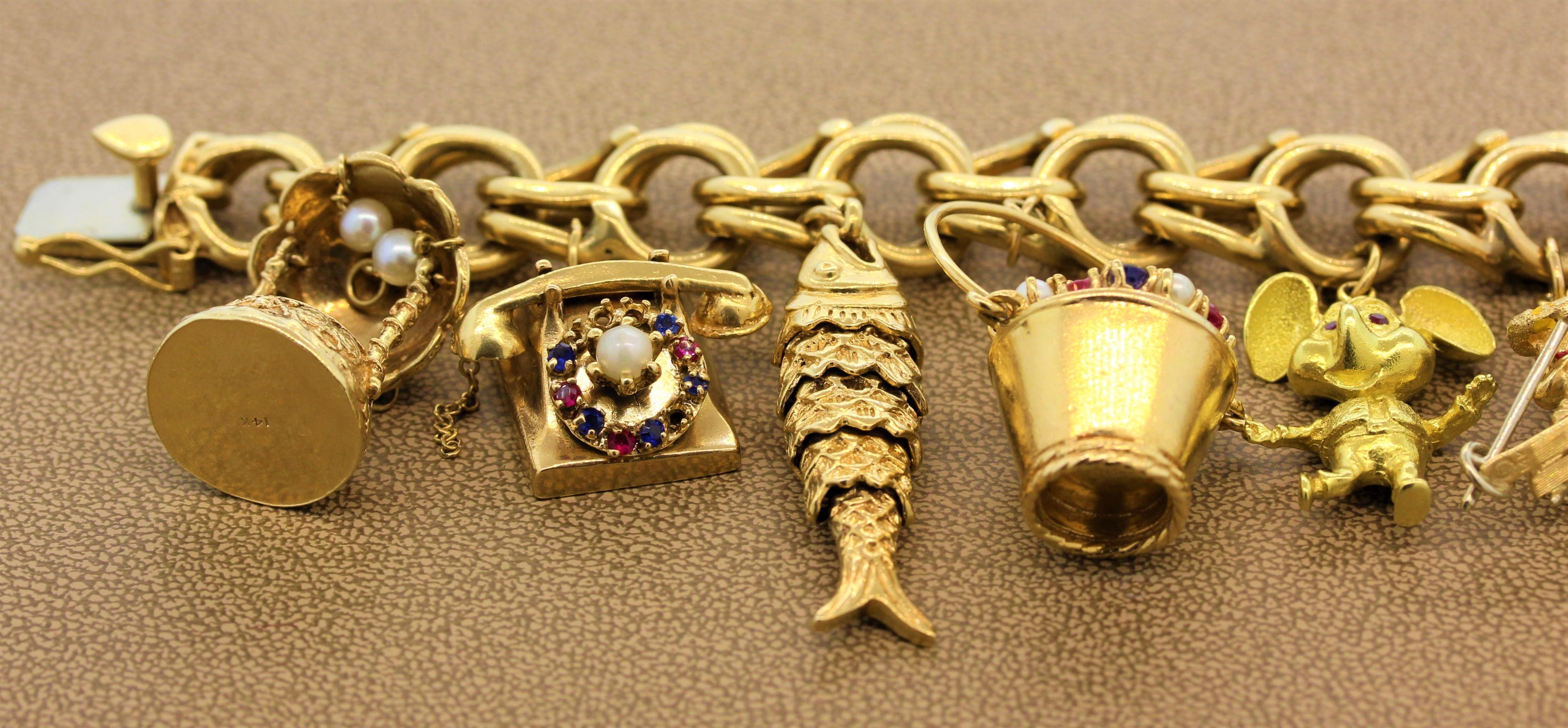 Women's Vintage Gemstone Gold Charm Bracelet