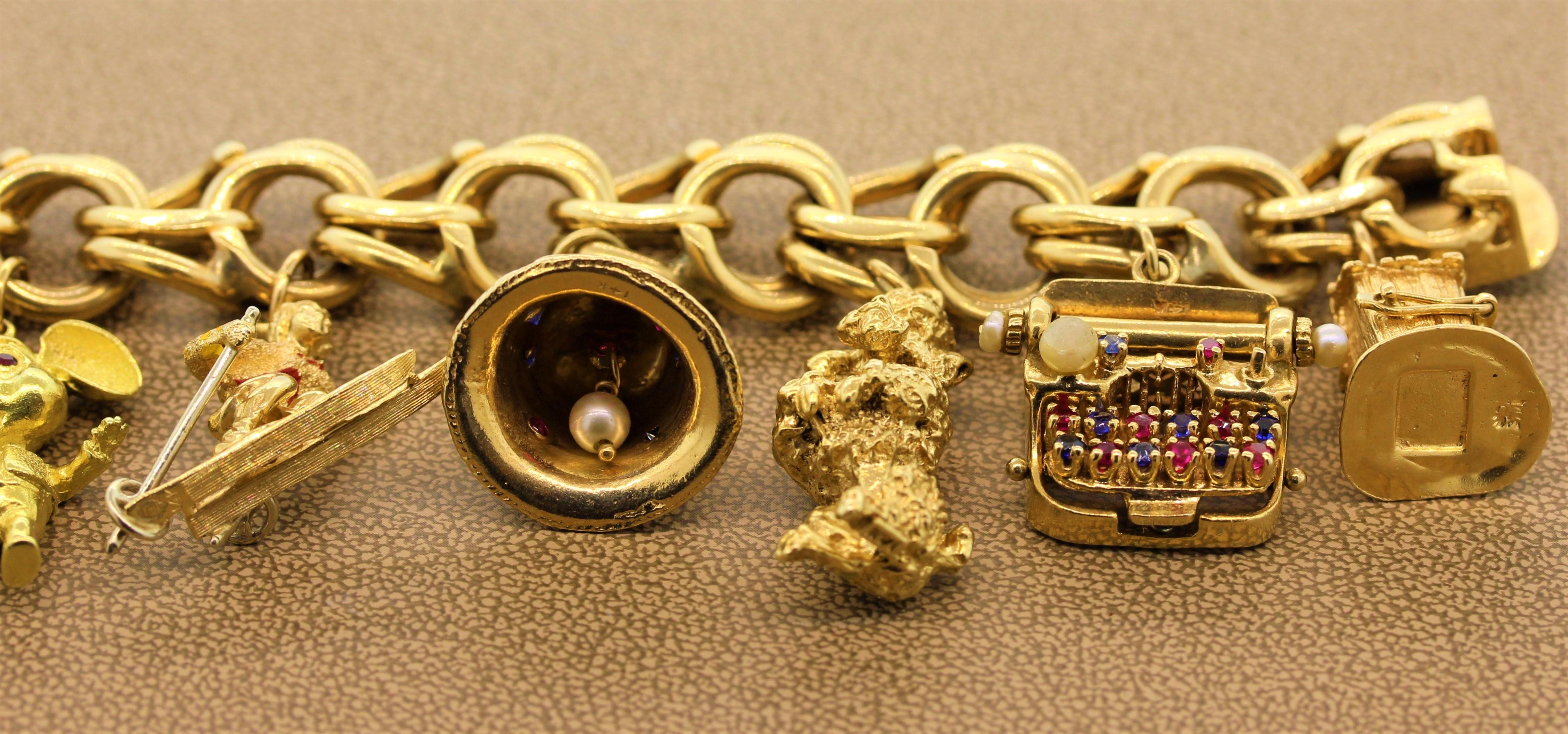 Vintage Gemstone Gold Charm Bracelet 1