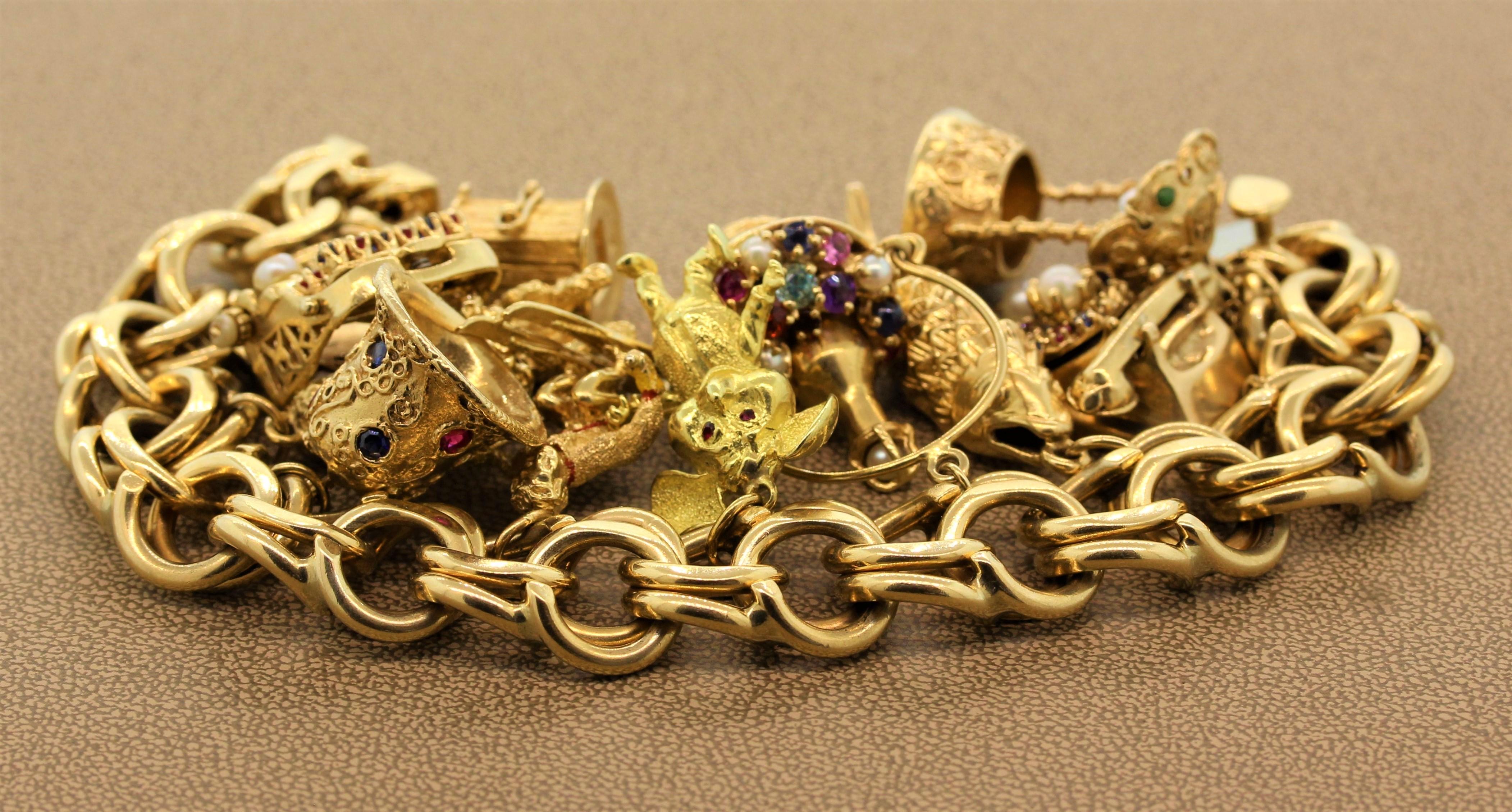 Vintage Gemstone Gold Charm Bracelet 2