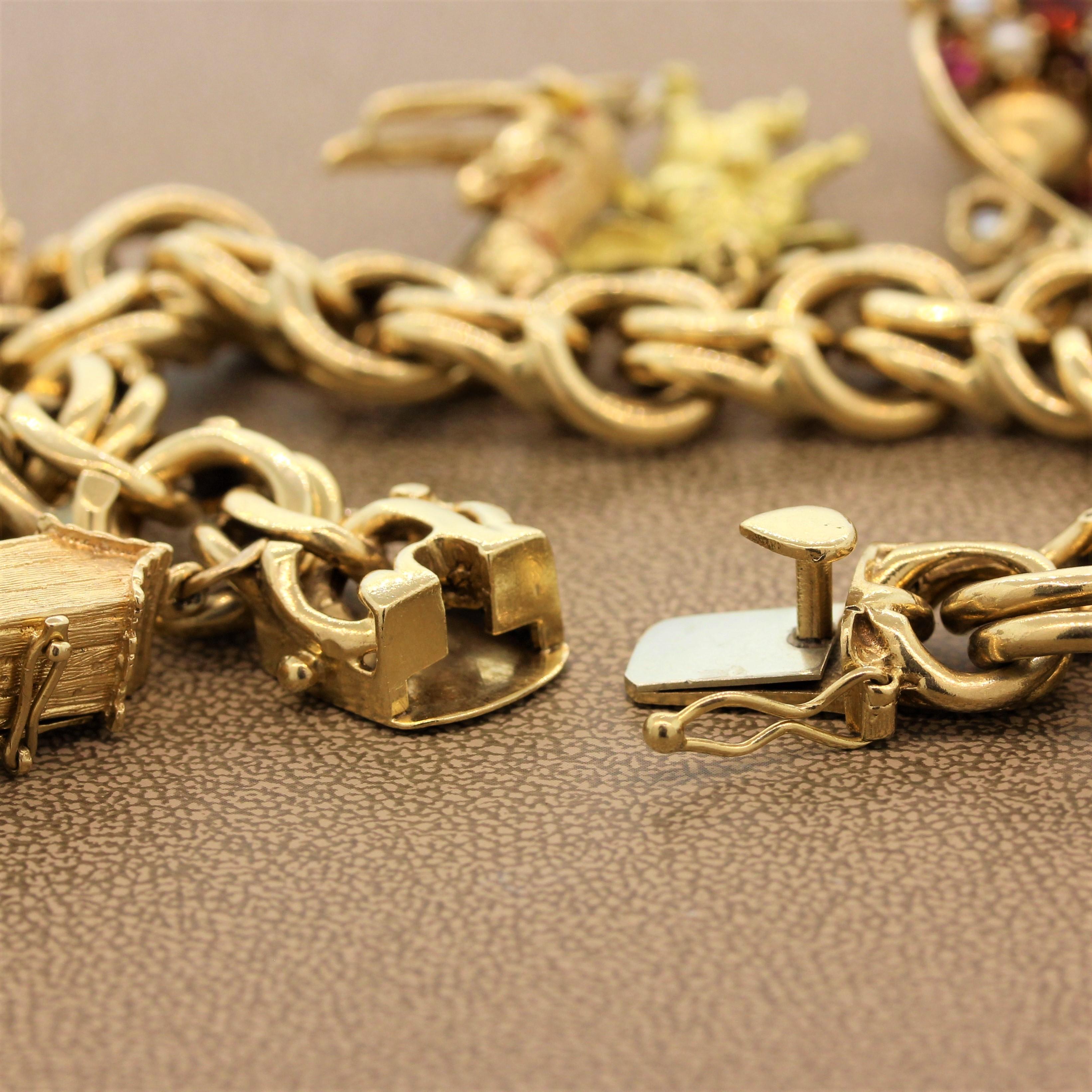 Vintage Gemstone Gold Charm Bracelet 3