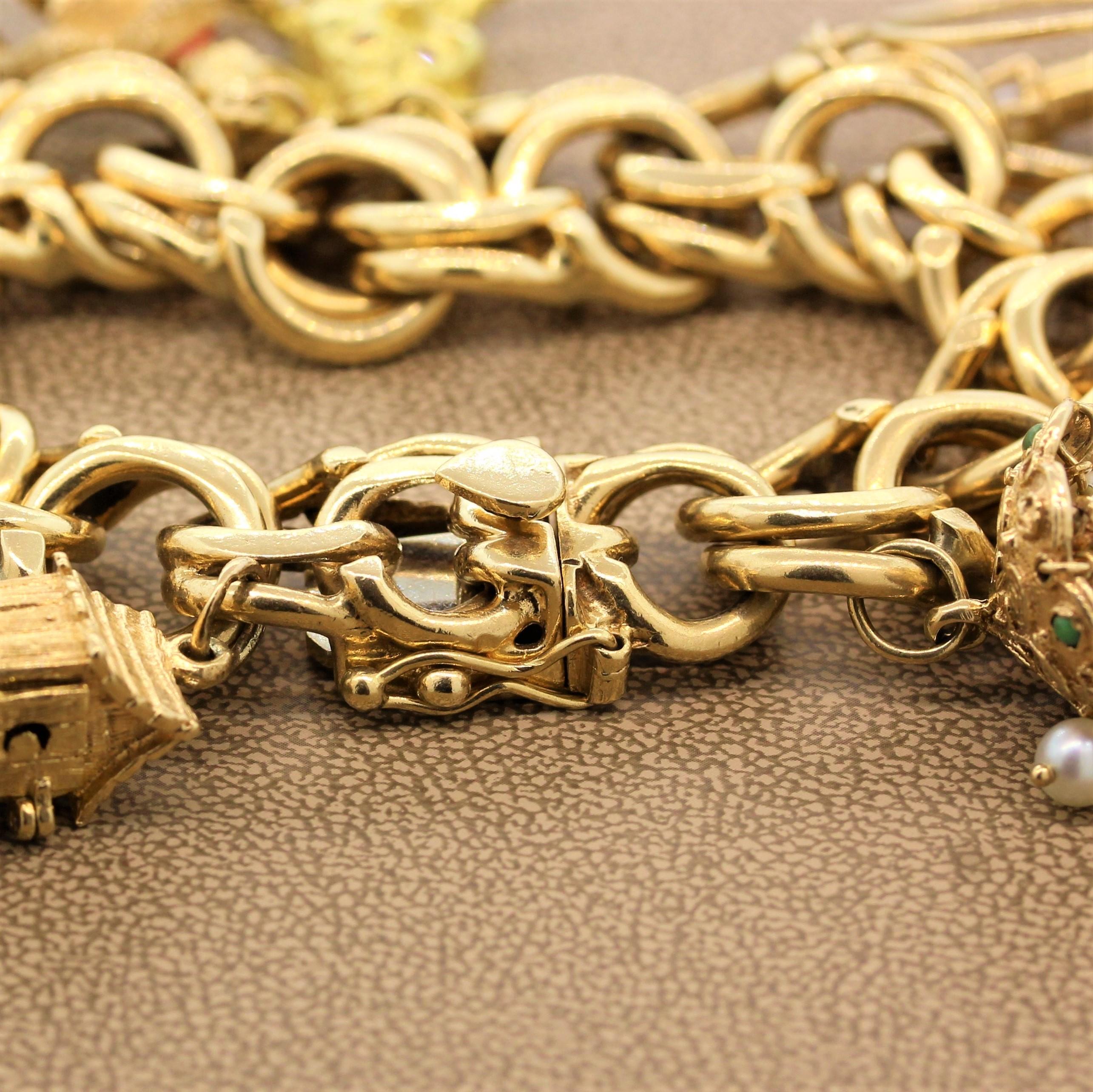 Vintage Gemstone Gold Charm Bracelet 4