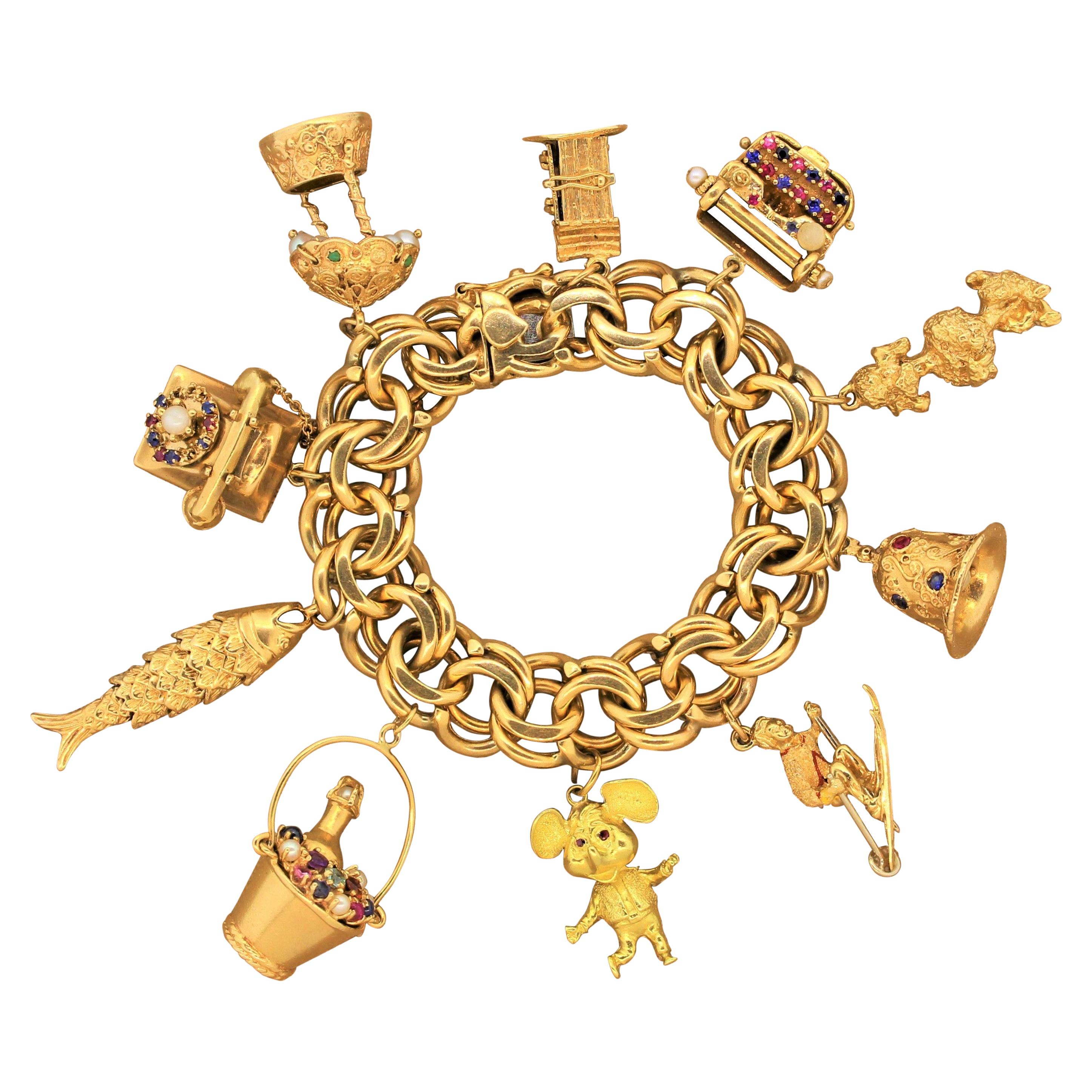 Vintage Gemstone Gold Charm Bracelet