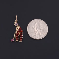 Golfer-Charm aus 14k Gold mit Edelsteinen im Vintage-Stil