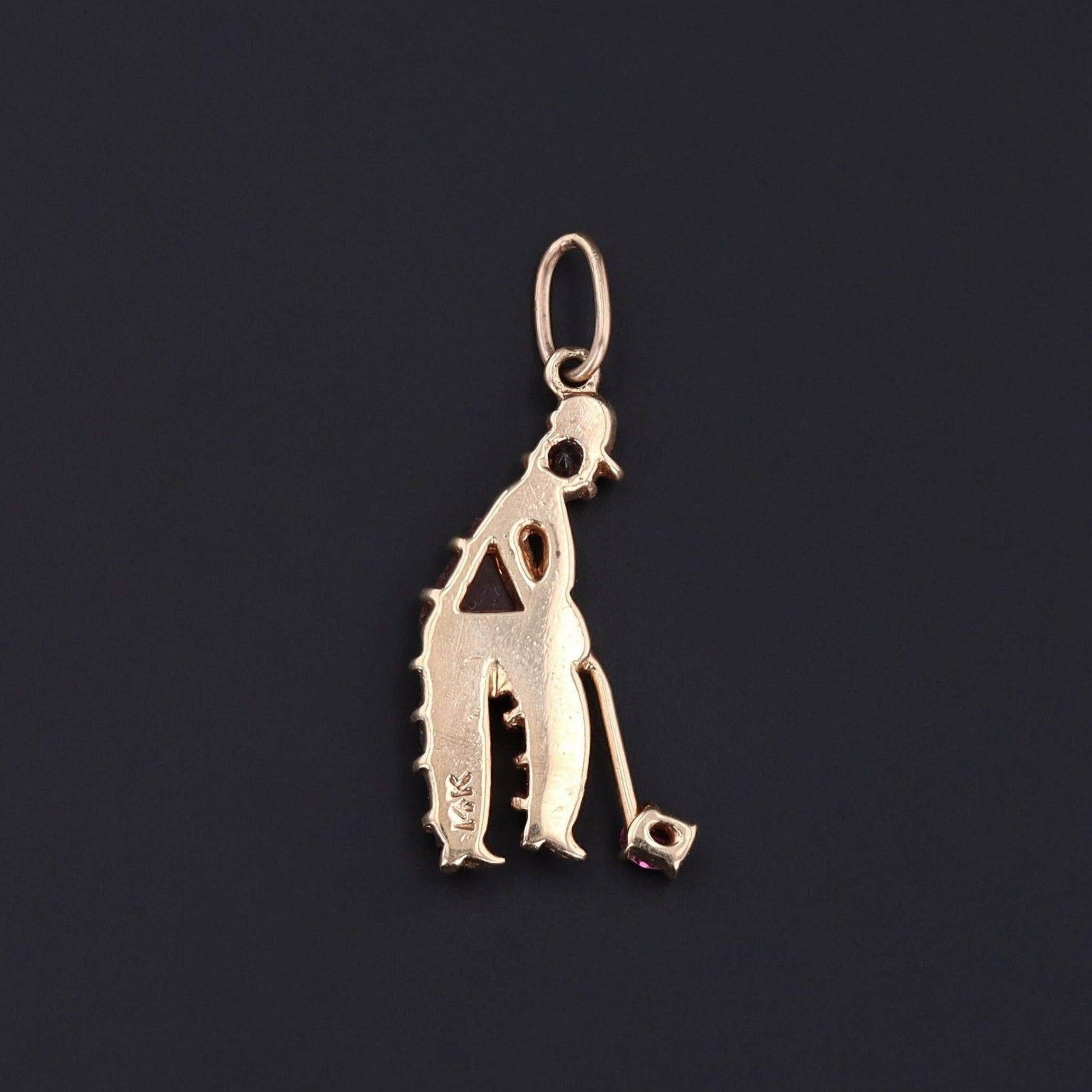 Cabochon Charm d'oro 14k con pietra preziosa d'epoca per golfista in vendita