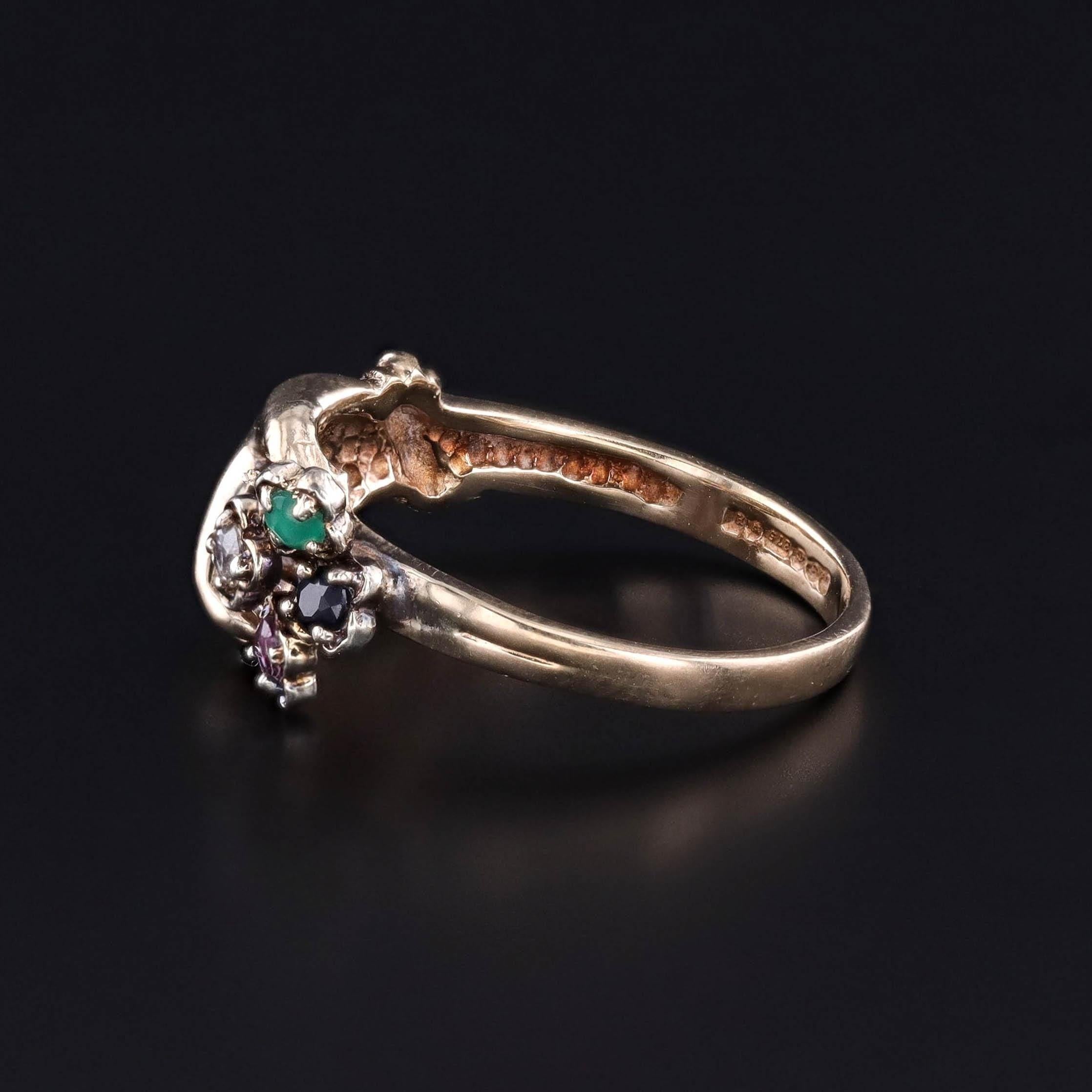 Taille ronde Bague vintage en or 9ct avec pierres précieuses en vente