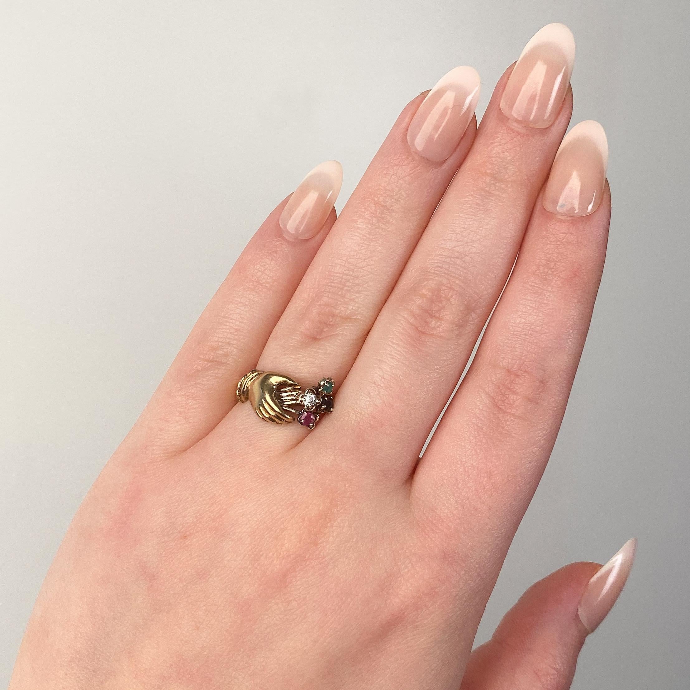 Bague vintage en or 9ct avec pierres précieuses en vente 1