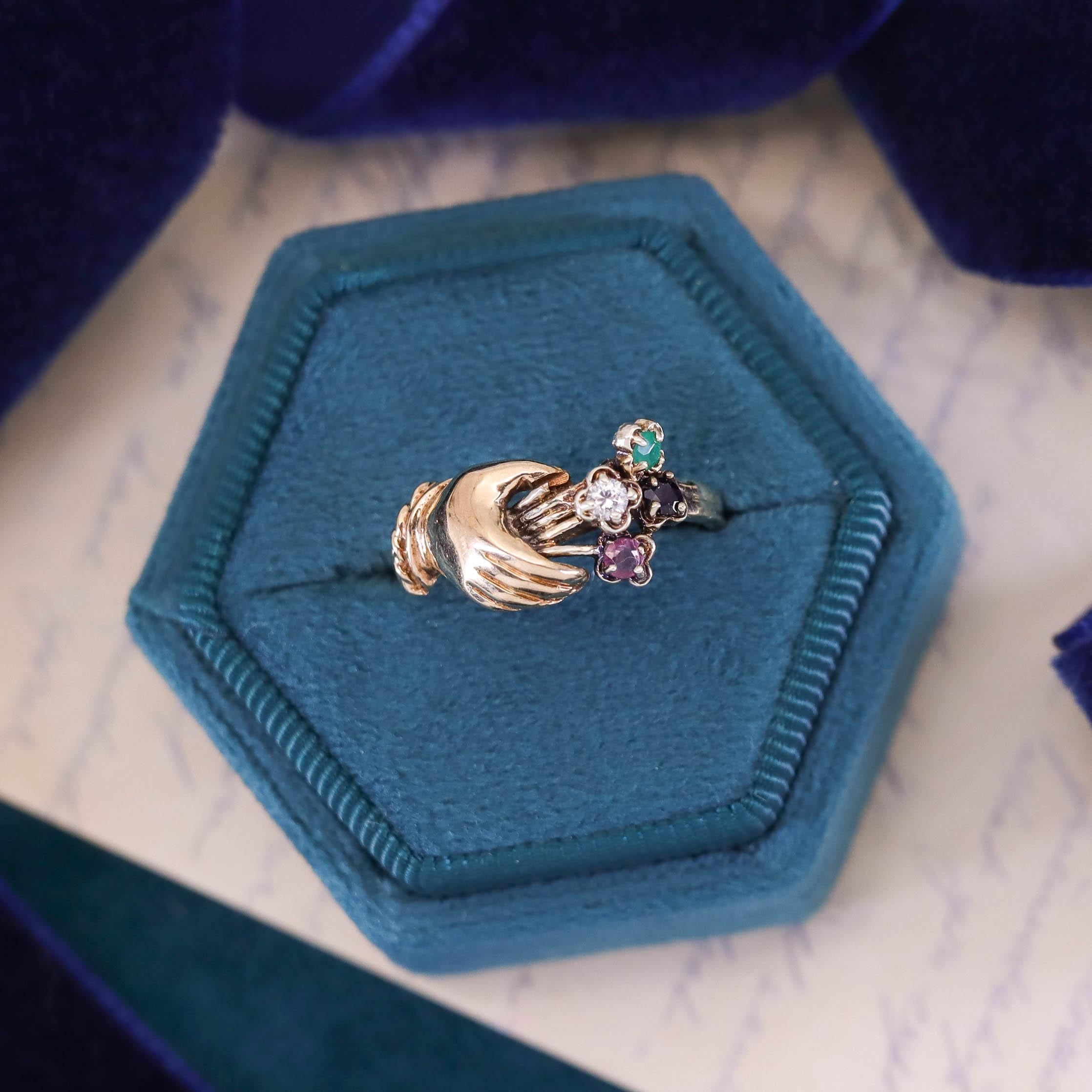 Bague vintage en or 9ct avec pierres précieuses en vente 2