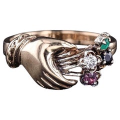 Vintage Gemstone Hand Ring of 9ct Gold
