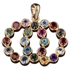 Vintage Gemstone Love Knot Pendant of 14k Gold, Circa 1950