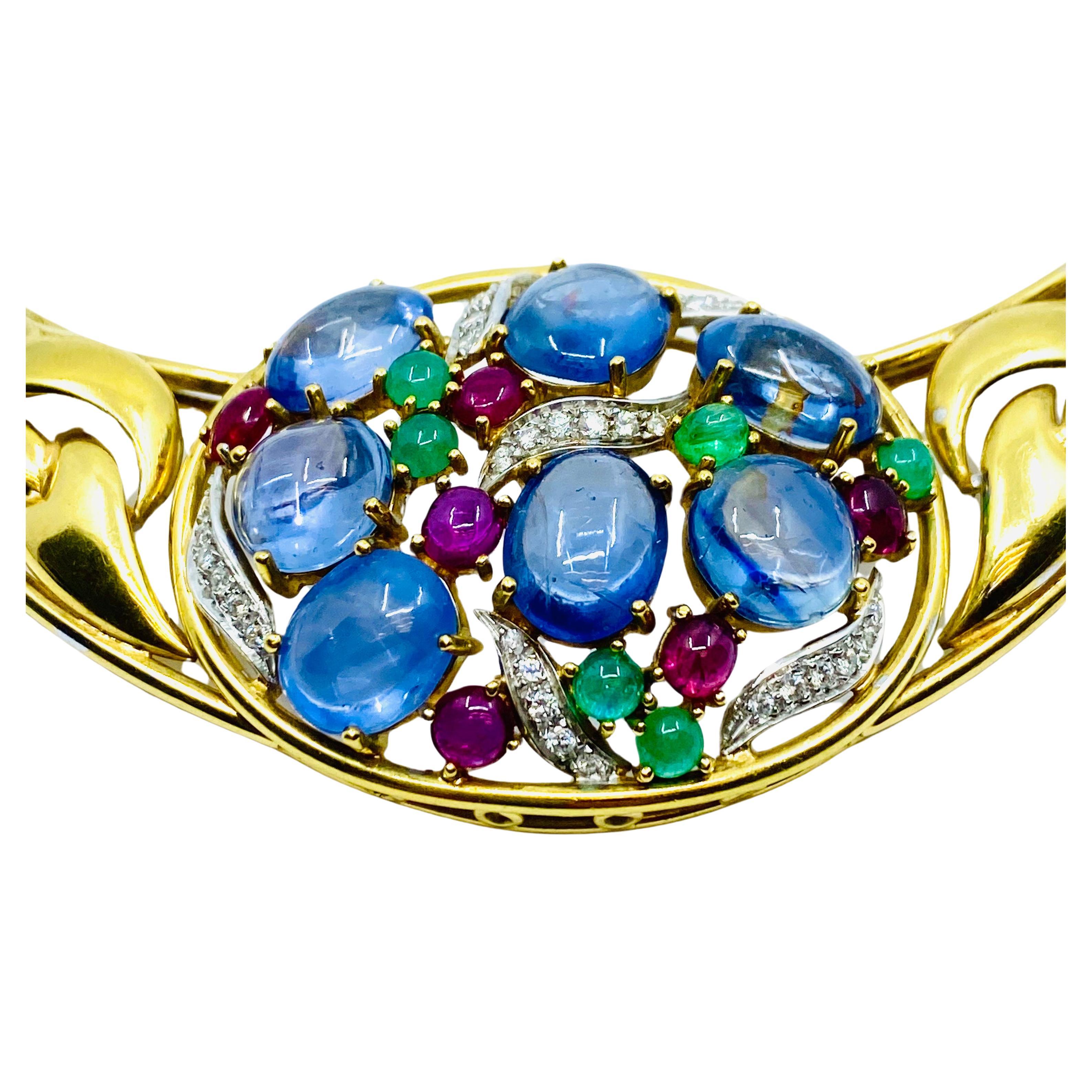 Women's Vintage Gemstone Necklace 18k Gold For Sale