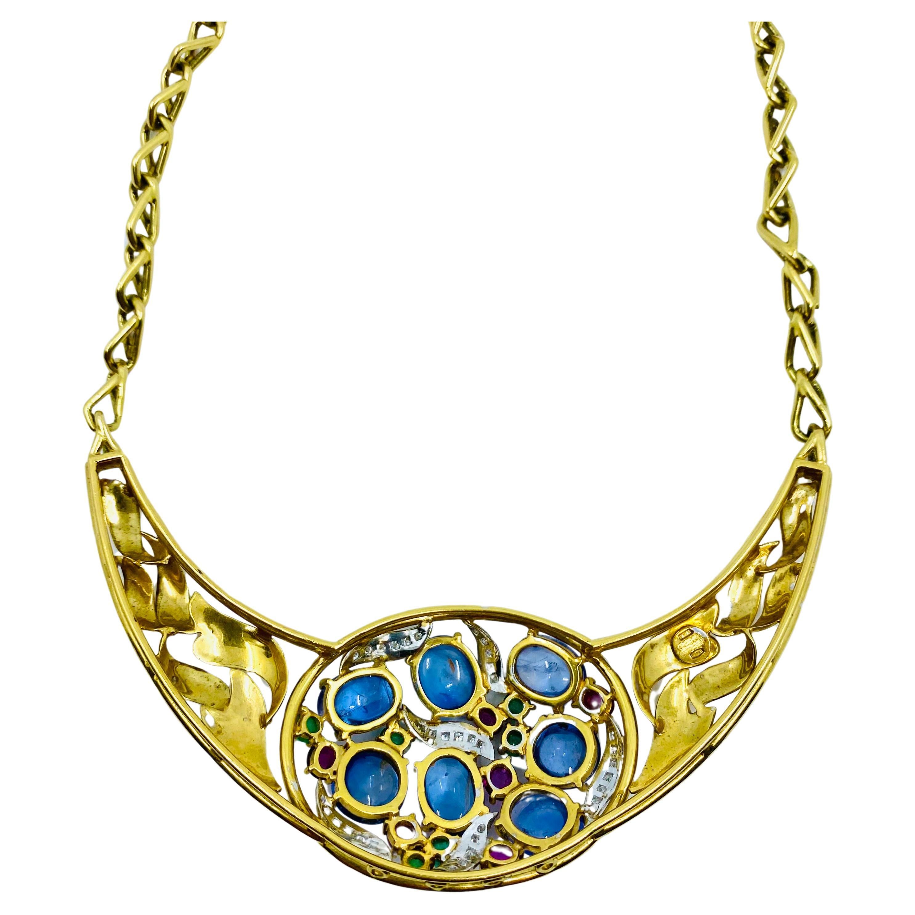 Vintage Gemstone Necklace 18k Gold For Sale 4