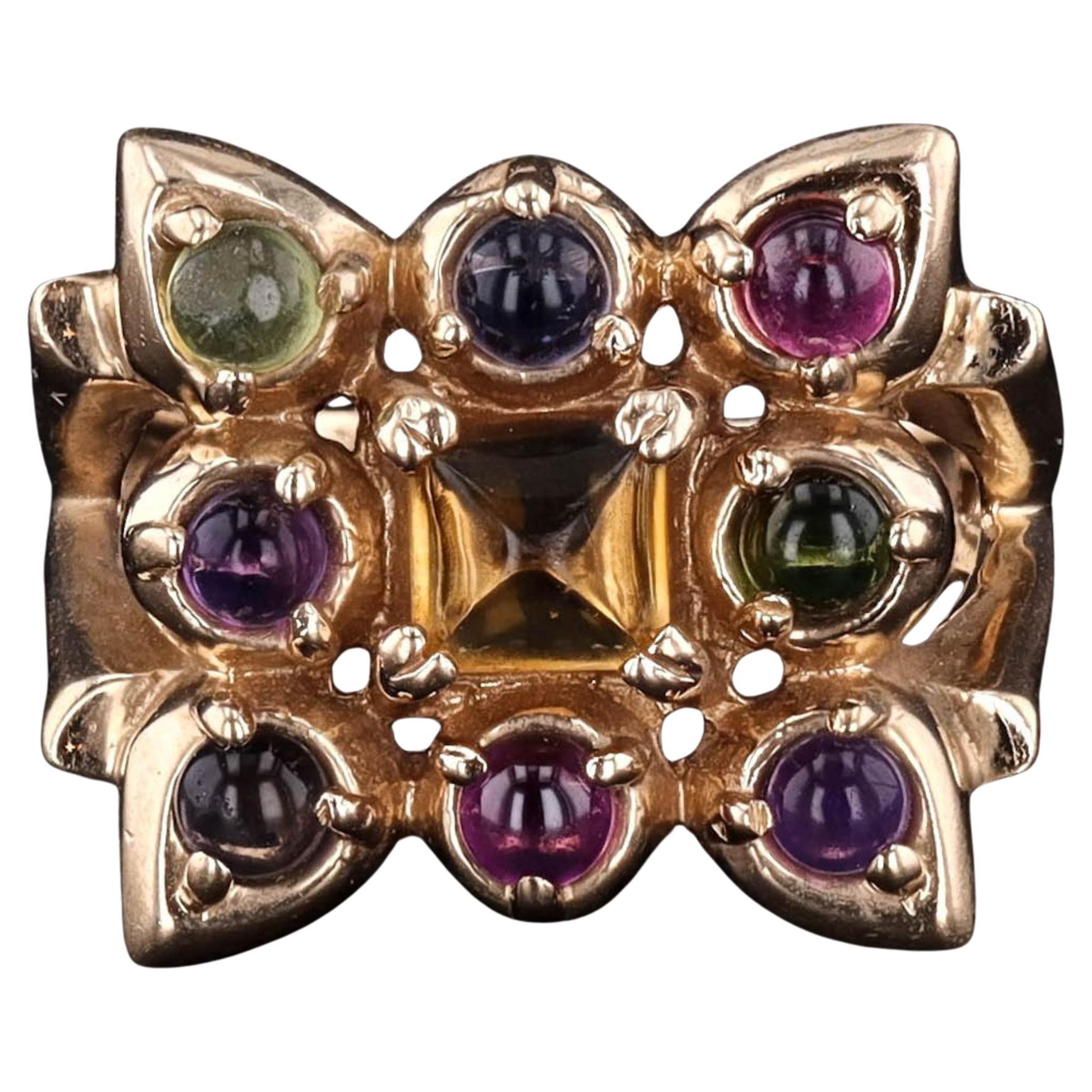 Anello vintage con pietre preziose in oro 14k