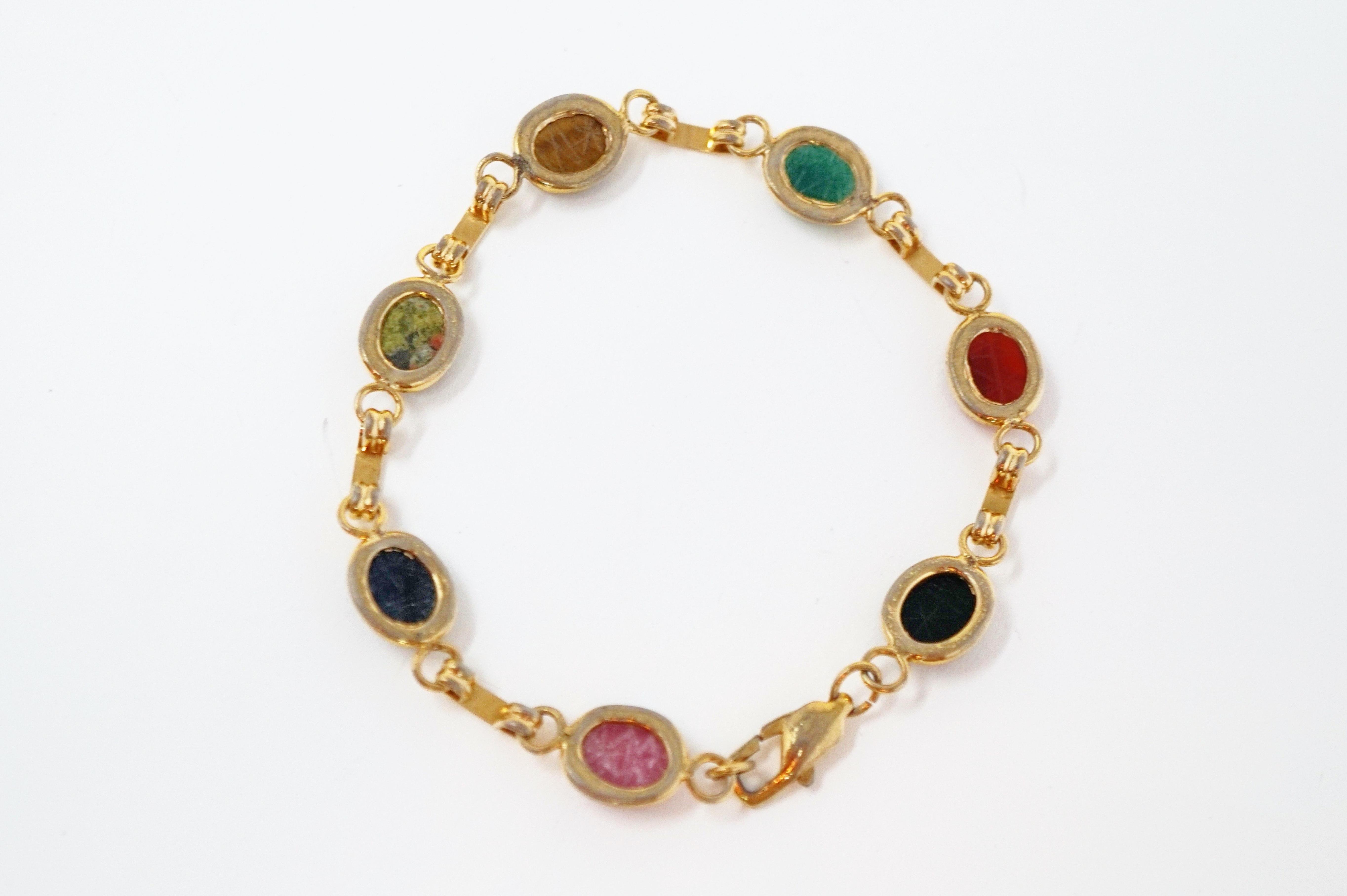 Vintage Gemstone Scarab Beetle Egyptian Good Luck Bracelet 4