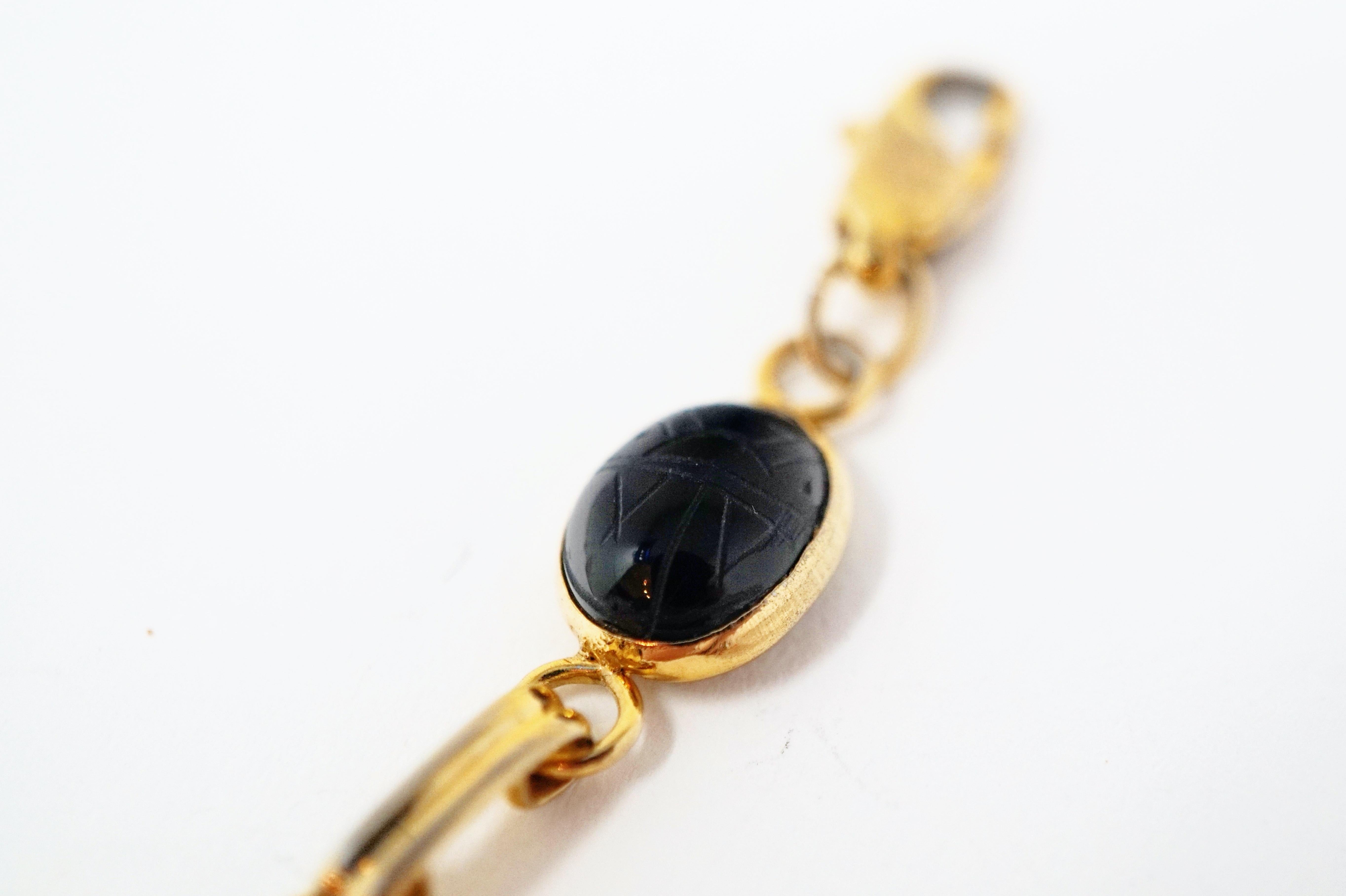 Modern Vintage Gemstone Scarab Beetle Egyptian Good Luck Bracelet