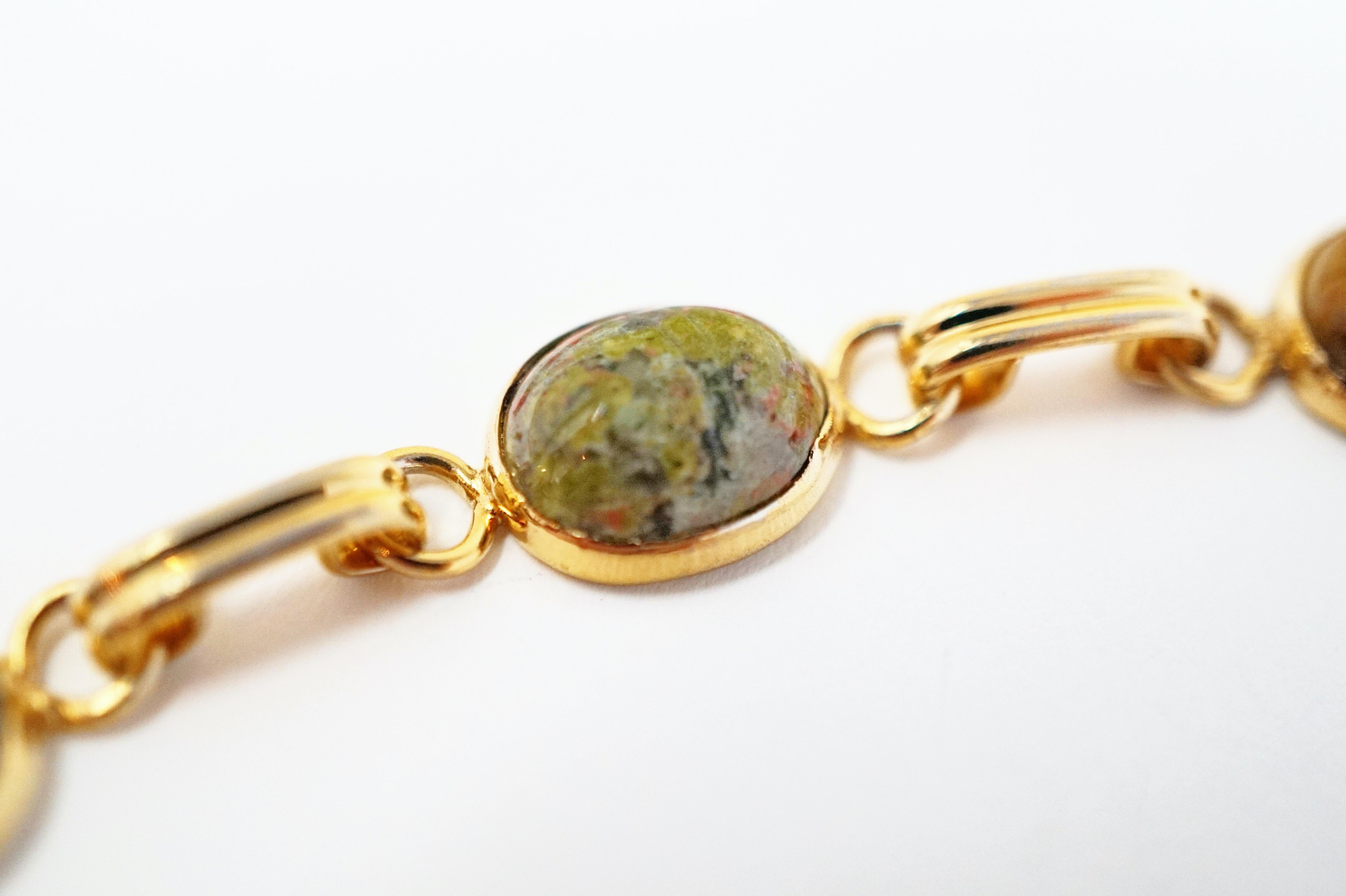 Vintage Gemstone Scarab Beetle Egyptian Good Luck Bracelet In Good Condition In McKinney, TX
