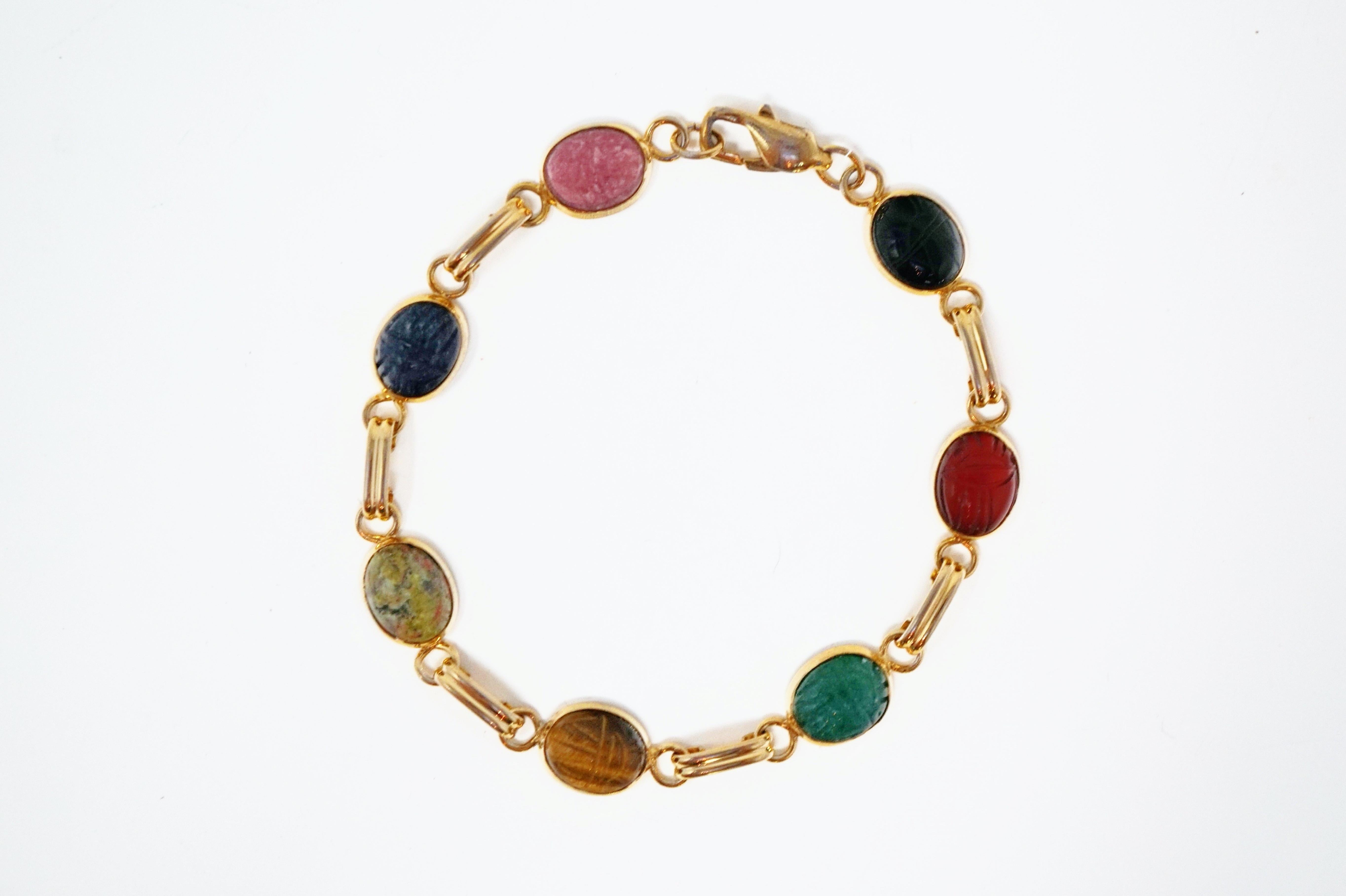 Vintage Gemstone Scarab Beetle Egyptian Good Luck Bracelet 1