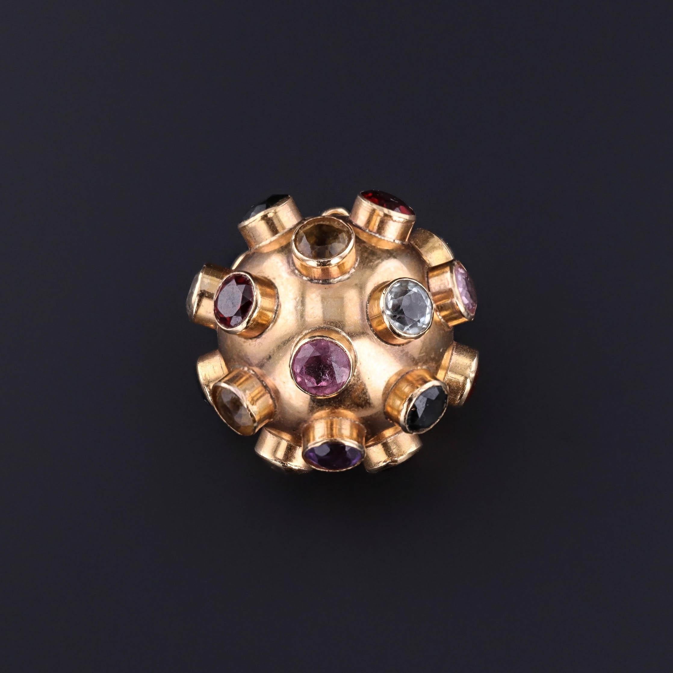 Ciondolo Sputnik con gemme d'epoca in oro 15 ct. In condizioni buone in vendita a Lewisburg, PA