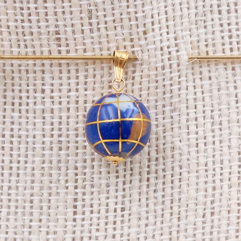 Women's or Men's Vintage Gemstones Globe Pendant Charm 18k Gold For Sale
