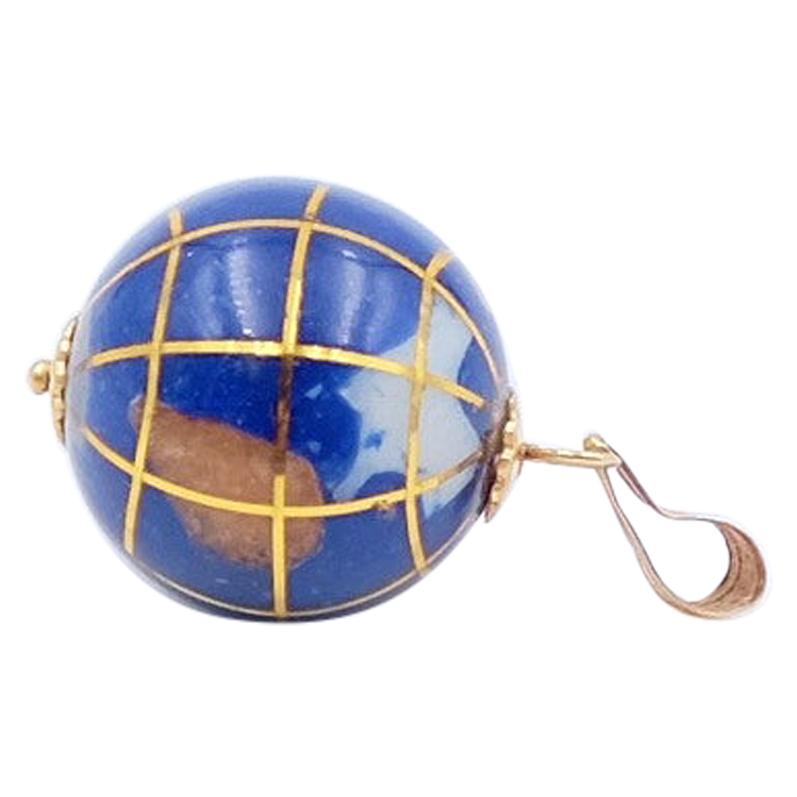 Vintage Gemstones Globe Pendant Charm 18k Gold For Sale