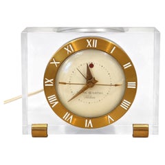 Horloge de bureau vintage « Telechron » de General Electric, en Lucite et laiton, avec alarme électrique