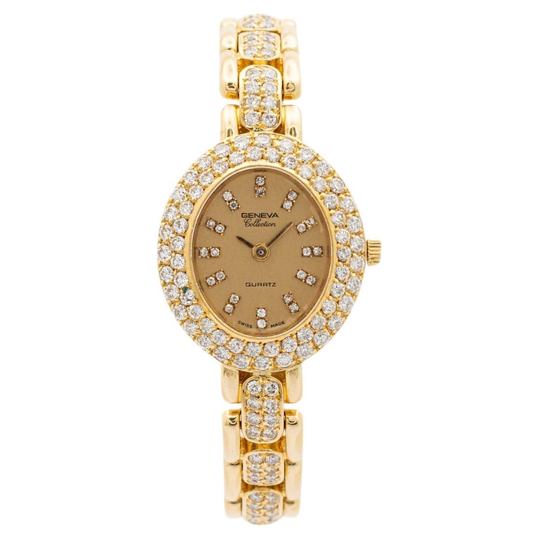 Montre vintage Geneva Collection en or jaune 18 carats massif avec