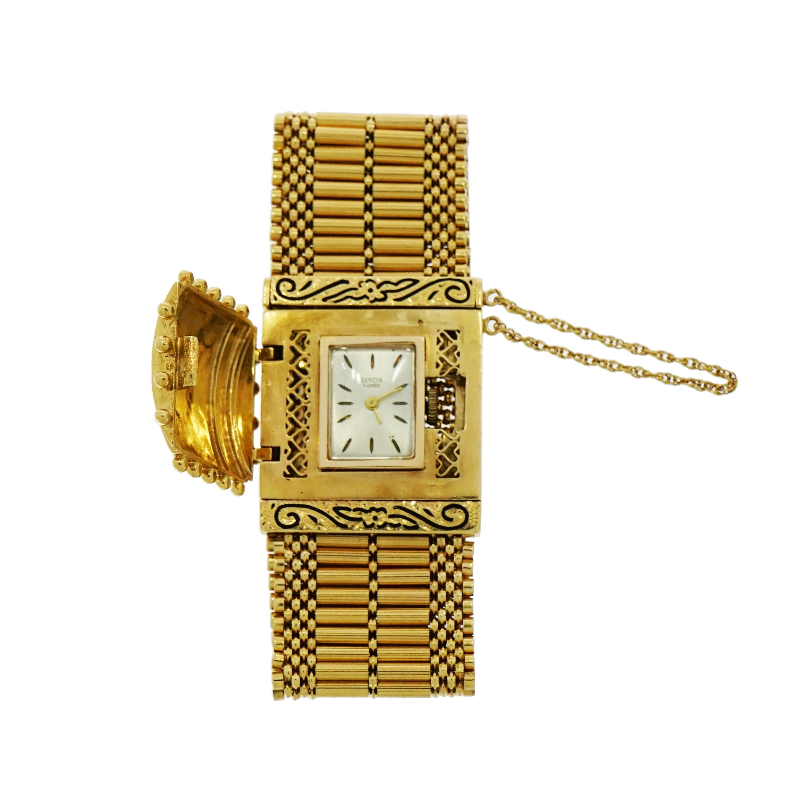Retro Vintage Geneva Yellow Gold Covered Watch Bracelet