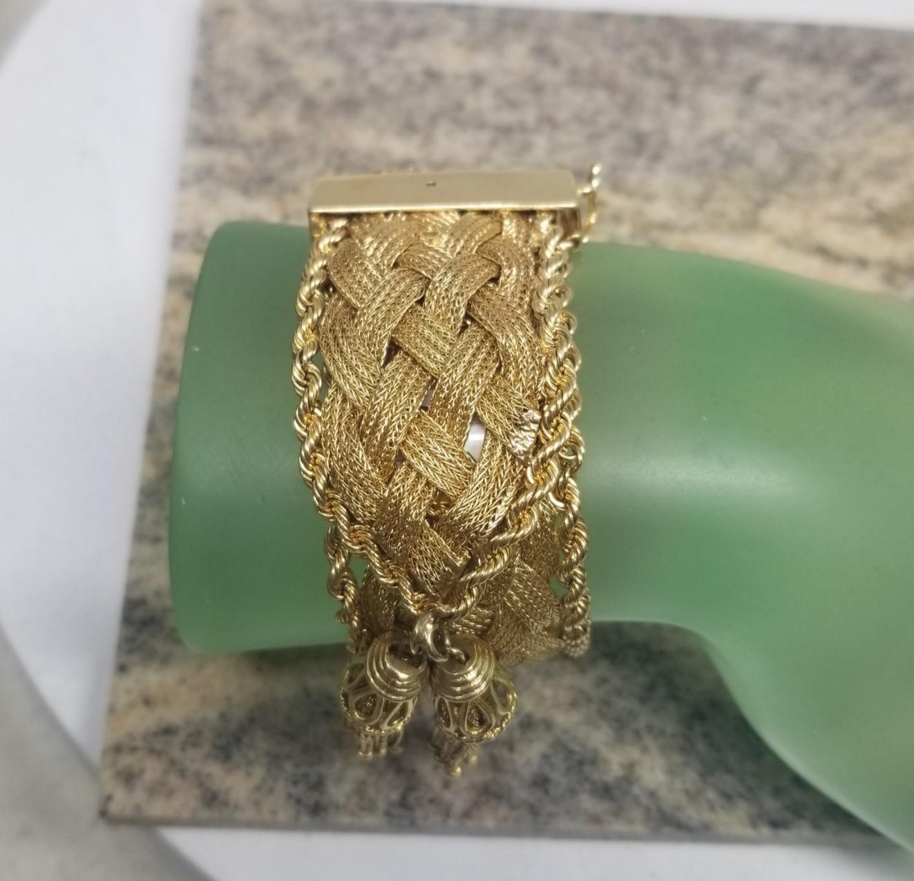 Vintage Geneve 14 Karat Yellow Gold Woven and Rope Bracelet Watch with Tassels 5