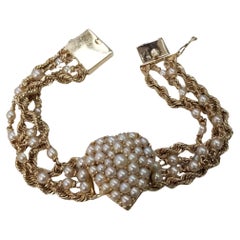 Retro Geneve 14 Karat Yellow Pearl & Gold Rope Bracelet watch w/ hidden Watch