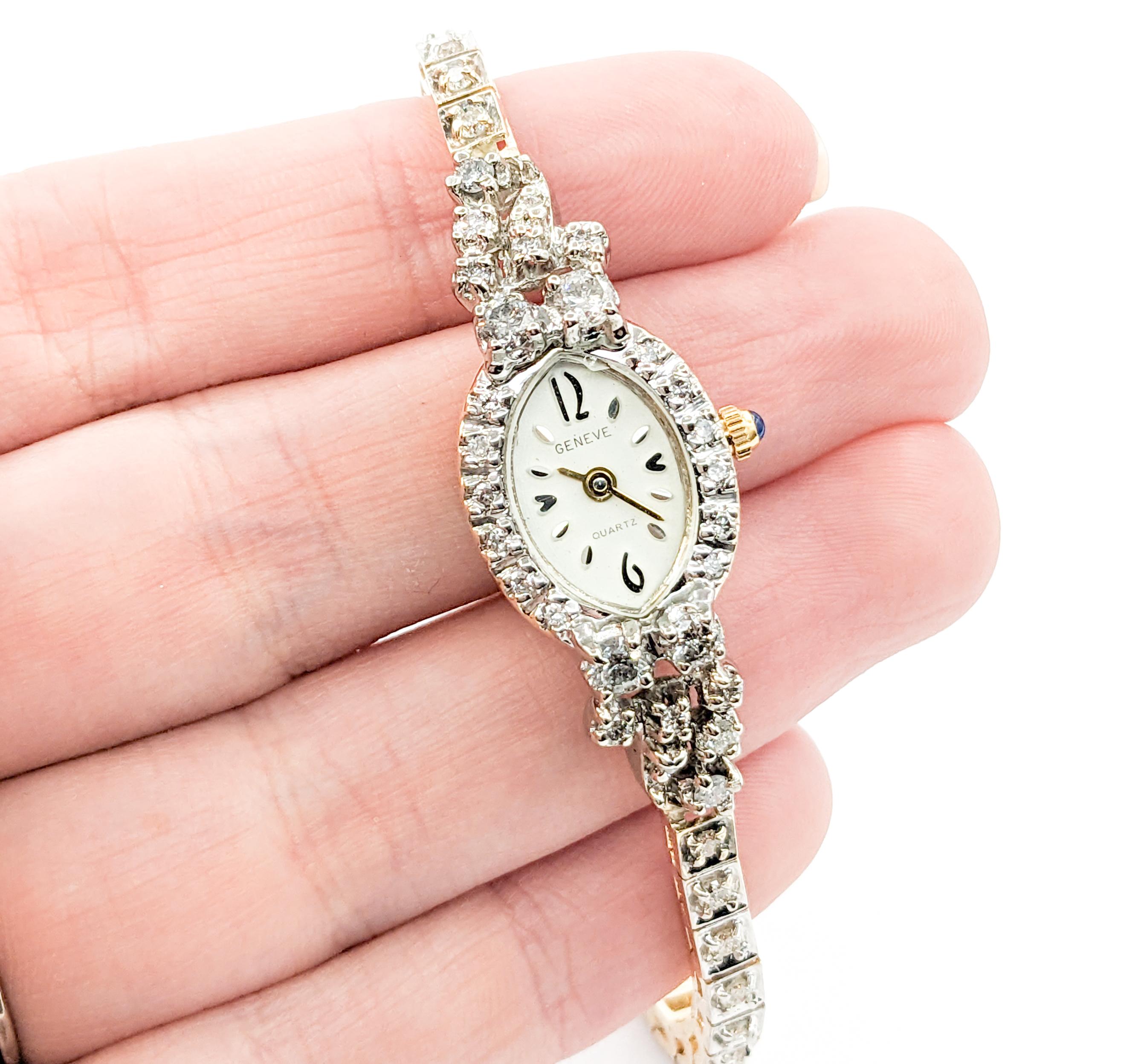 Vintage Geneve Damen Diamant & Gelbgold Uhr (Rundschliff)