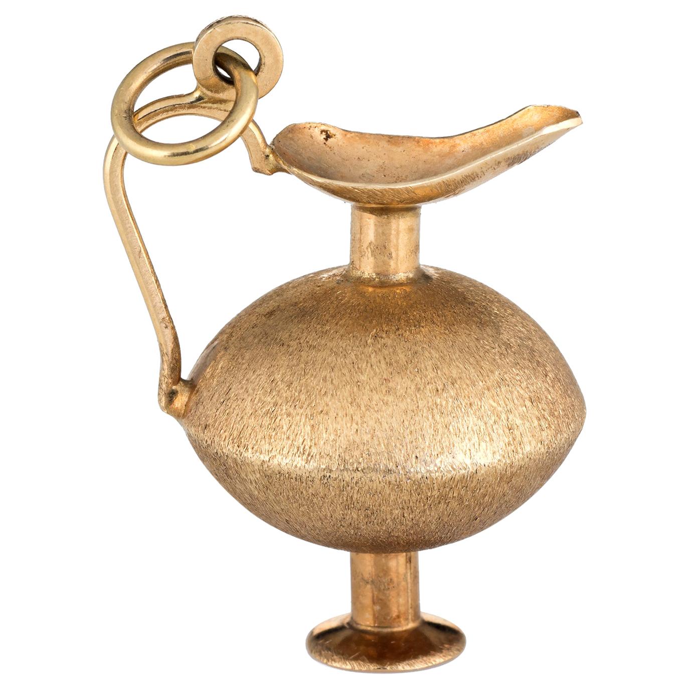 Vintage Genie in a Bottle Charm 14 Karat Gold Estate Fine Jewelry Anhänger Vase