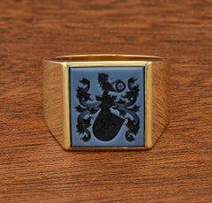 Vintage Gent Sardonyx Intaglio Crest Signet Ring 14 KT Size  13
