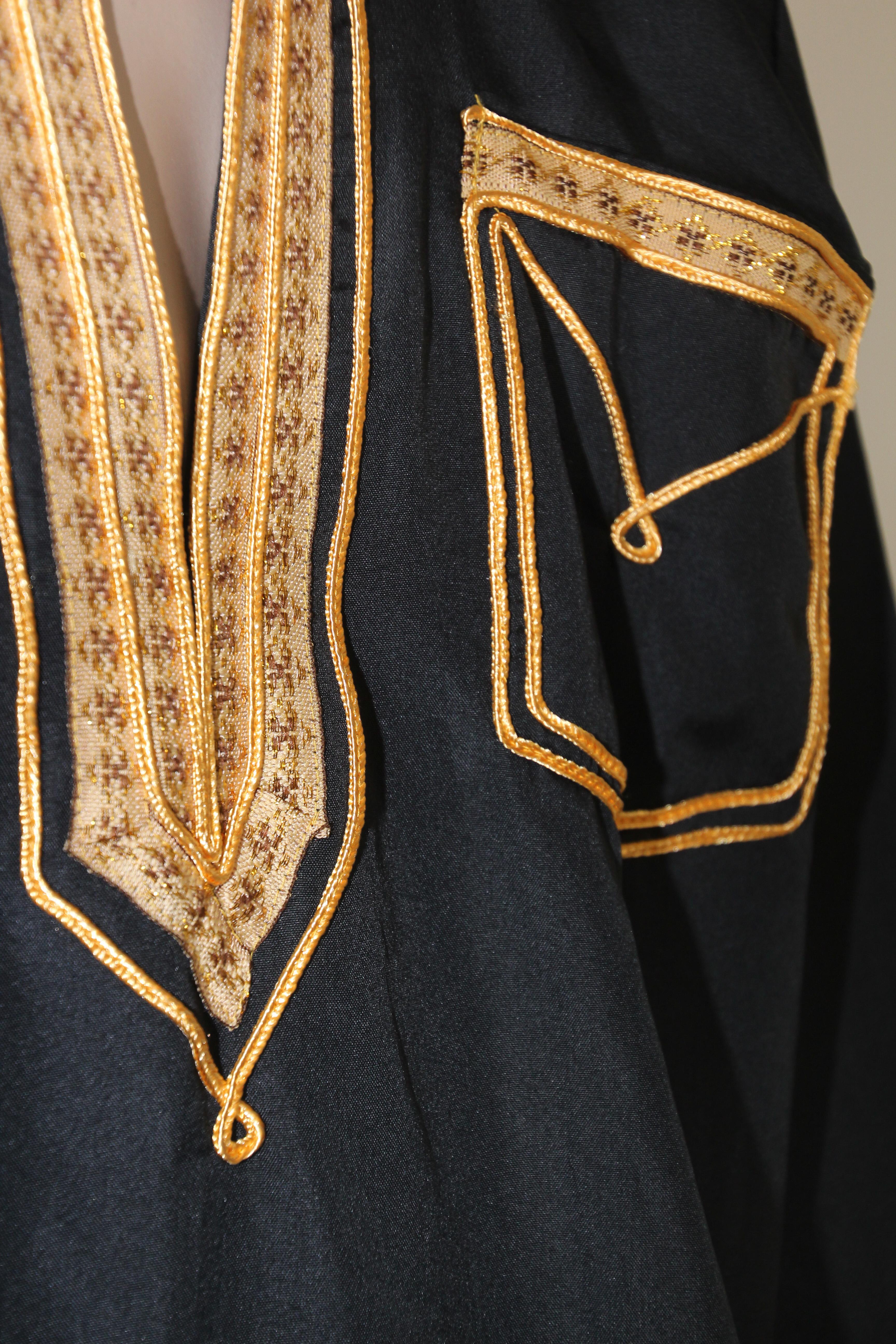 Vintage Gentleman Black Kaftan with Yellow Gold Trim, circa 1970 3