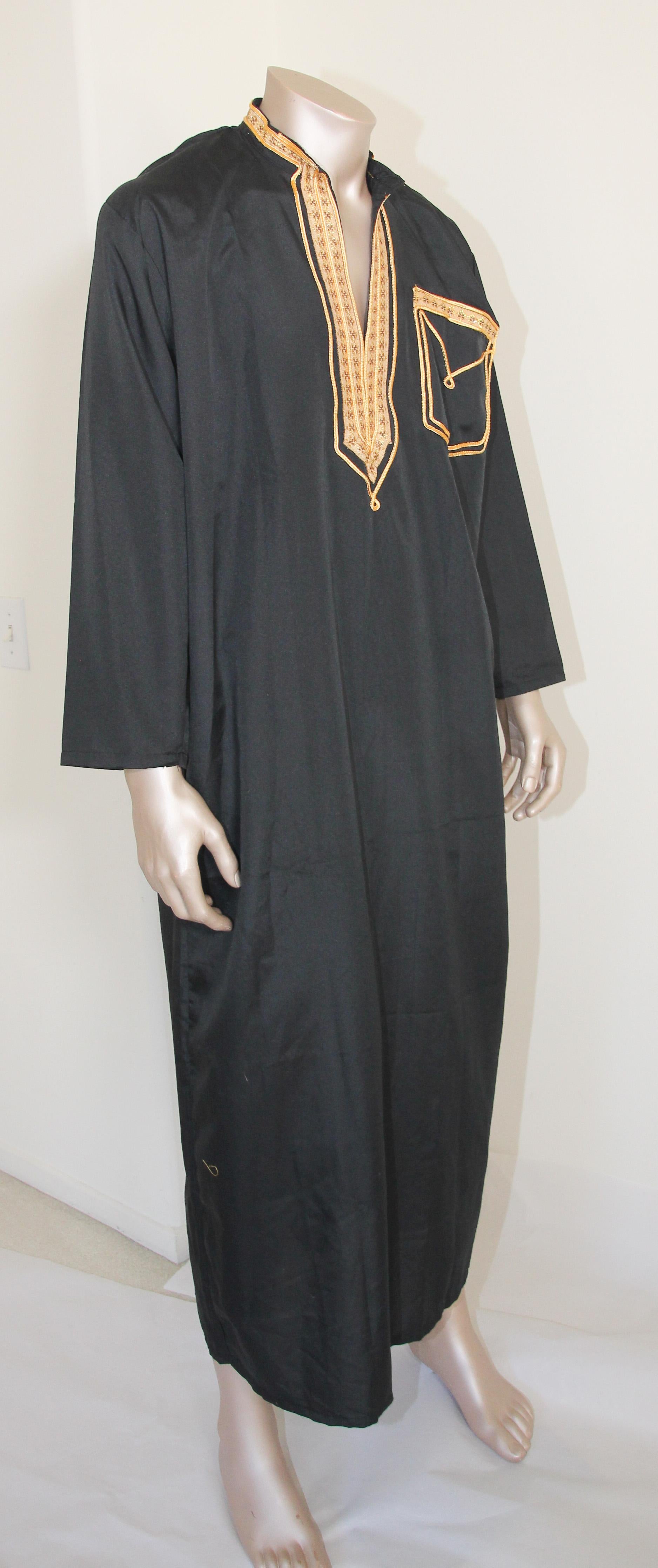 Asian Vintage Gentleman Black Kaftan with Yellow Gold Trim, circa 1970