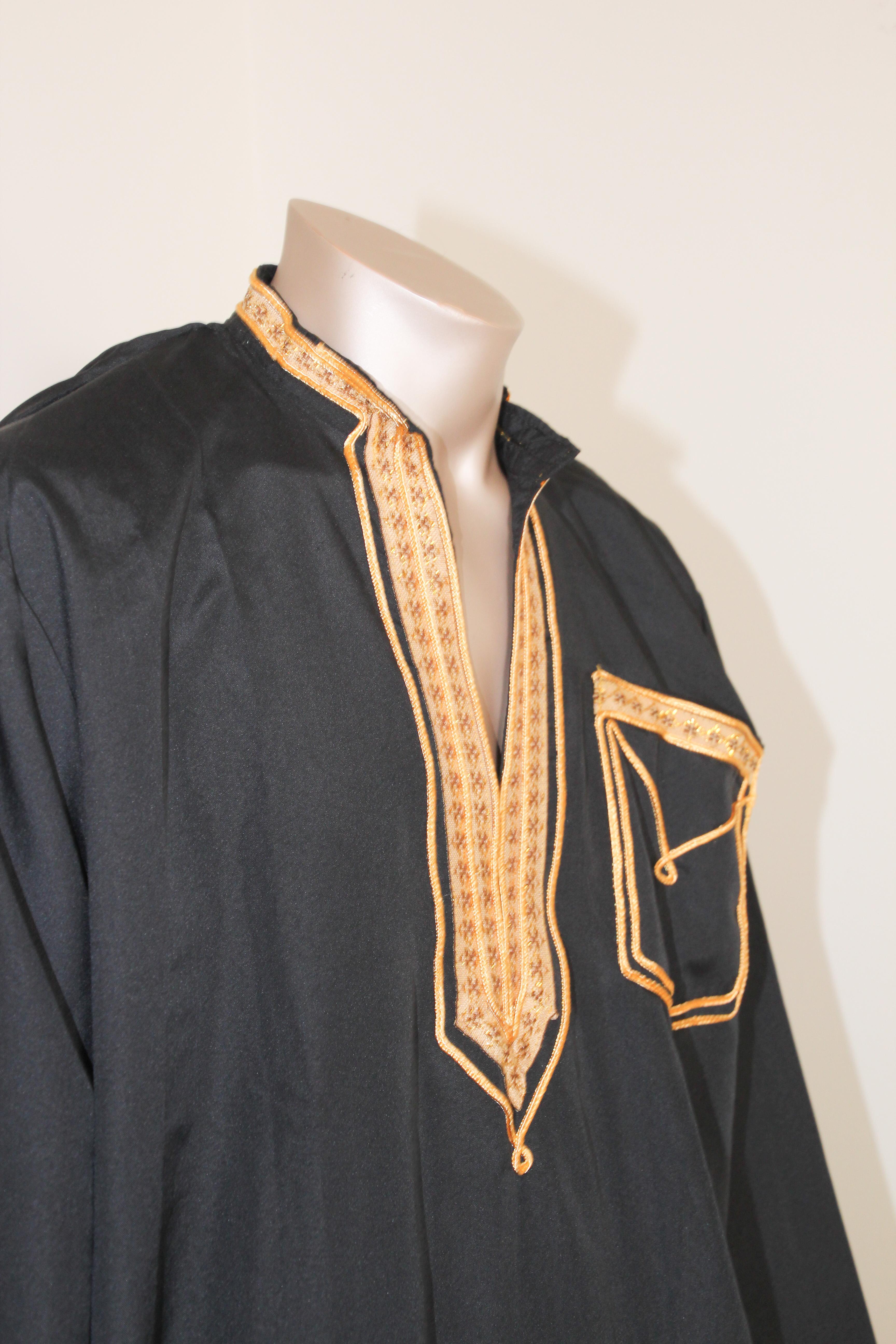 Vintage Gentleman Black Kaftan with Yellow Gold Trim, circa 1970 In Good Condition In North Hollywood, CA