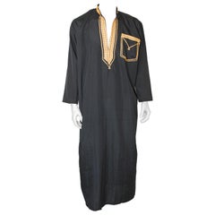 Vintage Gentleman Black Kaftan with Yellow Gold Trim, circa 1970