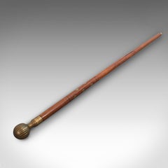 Vintage Gentleman's Cane, English, Walnut, Brass, Walking Stick, 1950