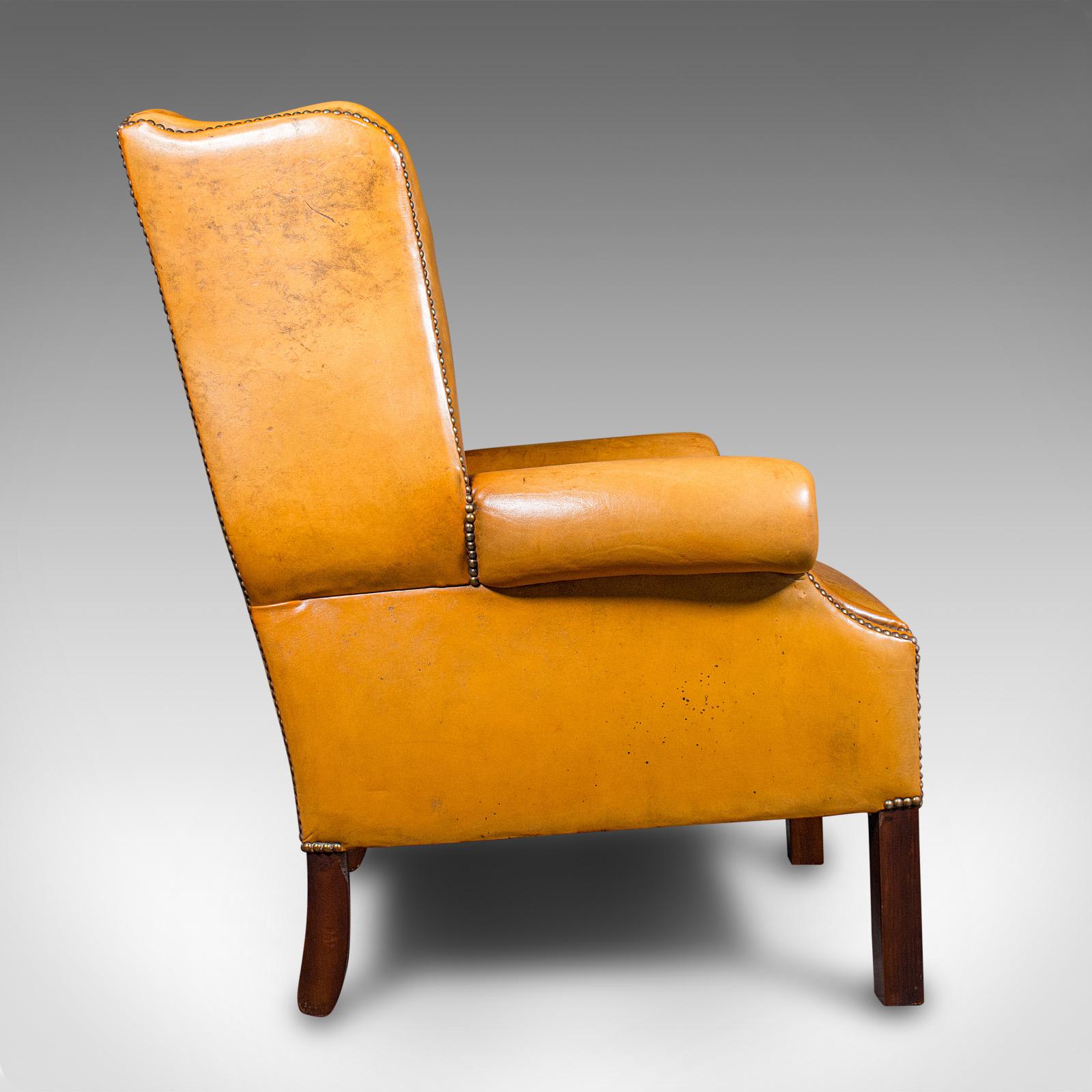 Mid-Century Modern Vintage Gentleman's Club Armchair, English, Wing Back, Lounge, Georgian Revival For Sale